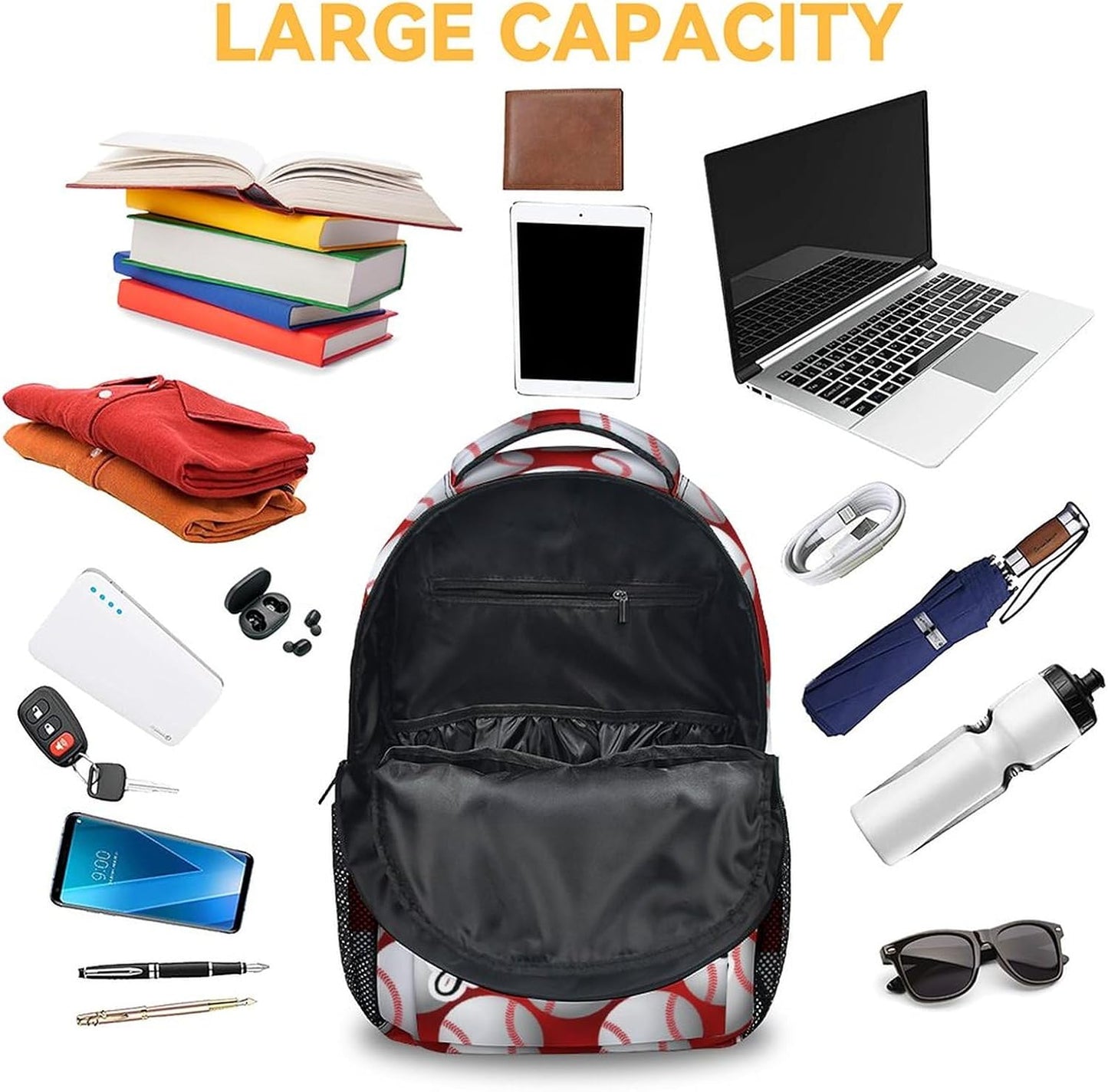 Personalized Baseball Backpack for Boys, 16 Inch Sports Theme Backpack for School, Adjustable Straps, Durable, Lightweight Bookbag for Kids
