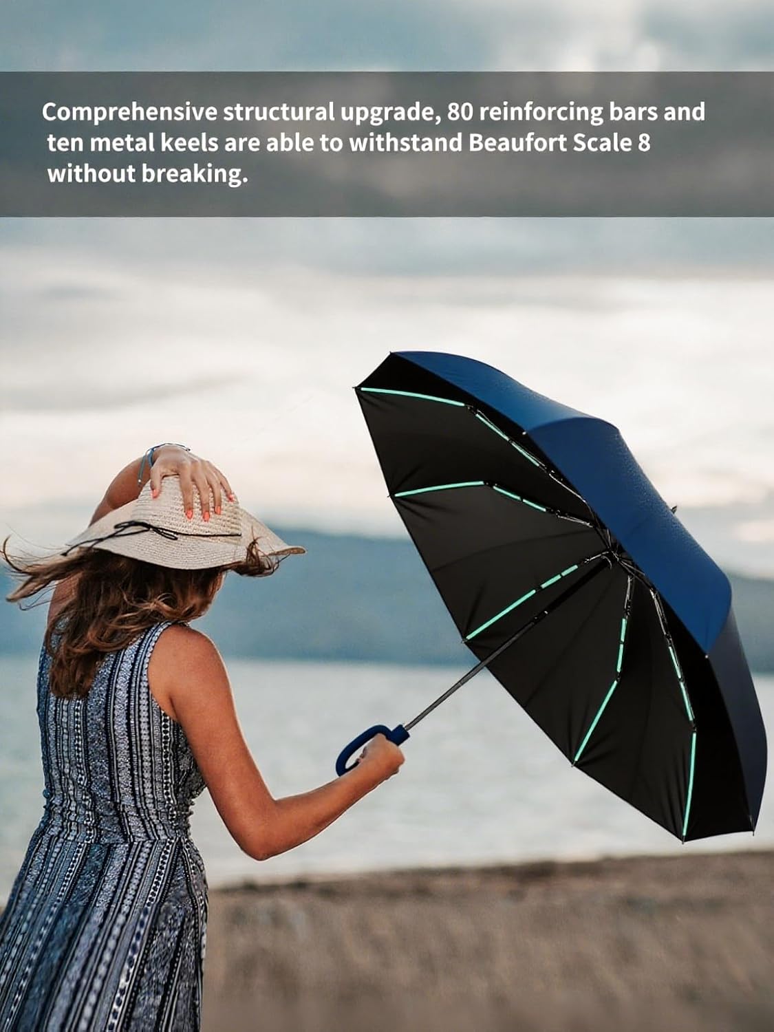 Automatic robustness folding Umbrella - Hurricane Windproof 80 Ribs & 10 Shafts, Compact 35cm Lightweight Fold, UPF 50+ UV Protection for Sun & Rain, Car Portable Umbrella