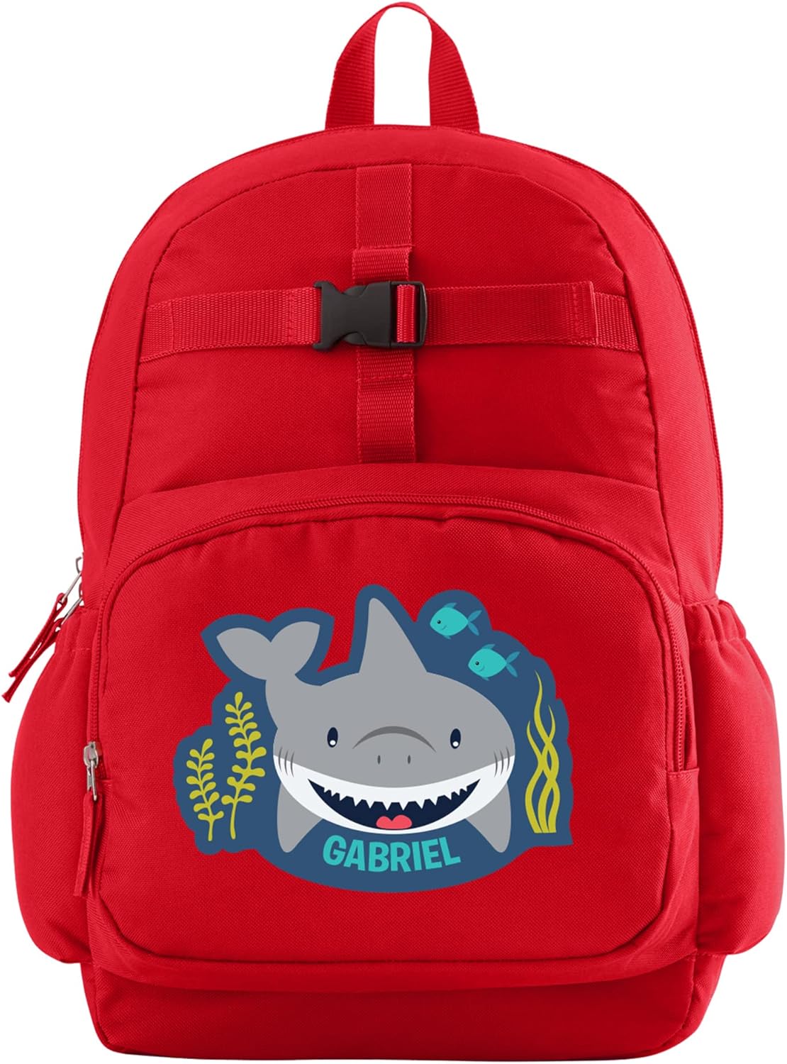 Let's Make Memories Kids Backpack for School - Personalized Back to School Supplies - Bookbag with Optional Lunch Box - Red - Shark