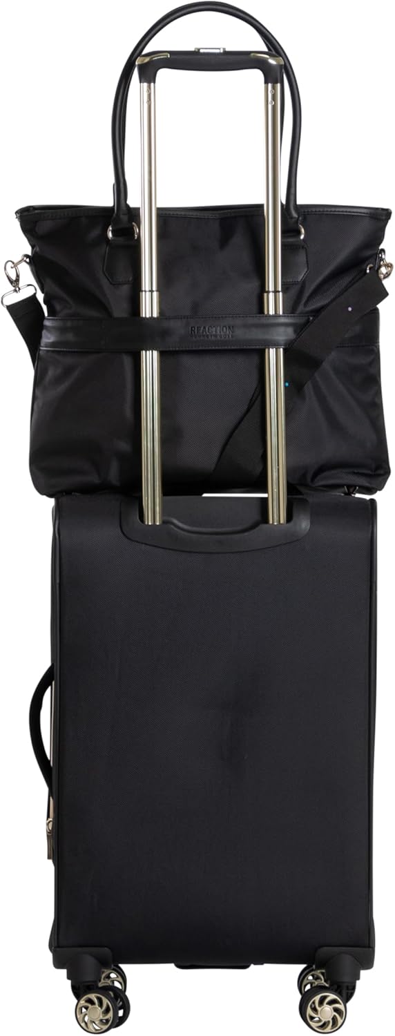 Kenneth Cole REACTION Chelsea 2-Piece Bundle - 20" Chevron Expandable 8-Wheel Carry-On Suitcase & Matching 15" Laptop Tote Bag, Black