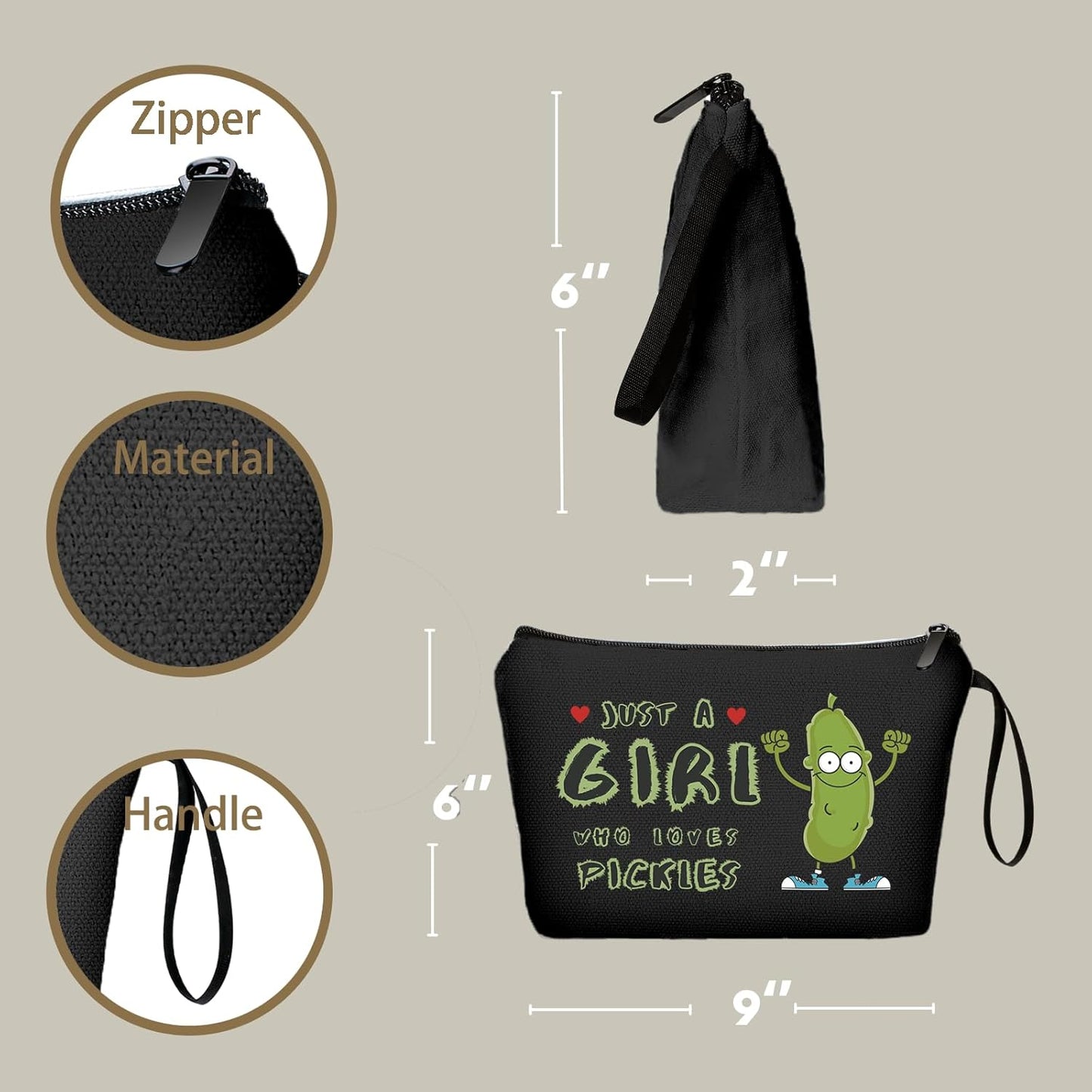 SEAMOON Pickle Friend Birthday Quirky Funny Gag Gifts for Women Sister Teens Girls Granddaughter Small Black Makeup Cosmetic Bag