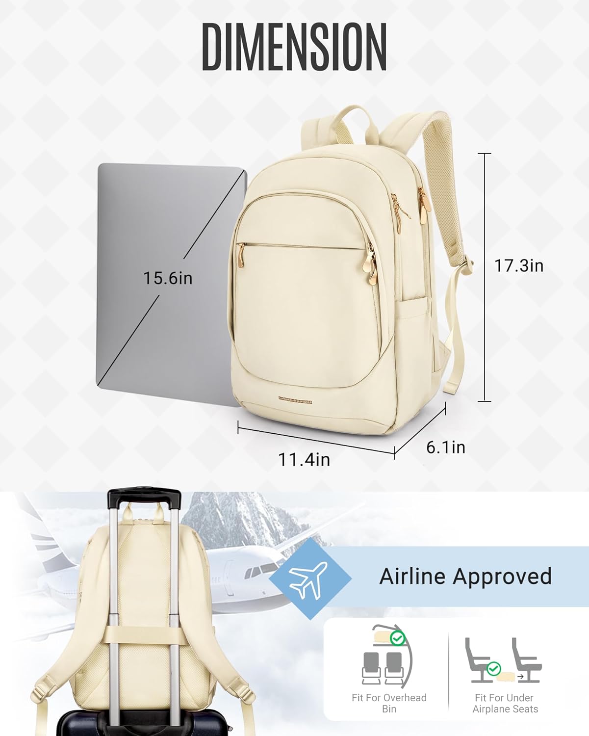 LIGHT FLIGHT Travel Laptop Backpack for Women, 15.6 Inch Backpack with USB Charging Hole, Water