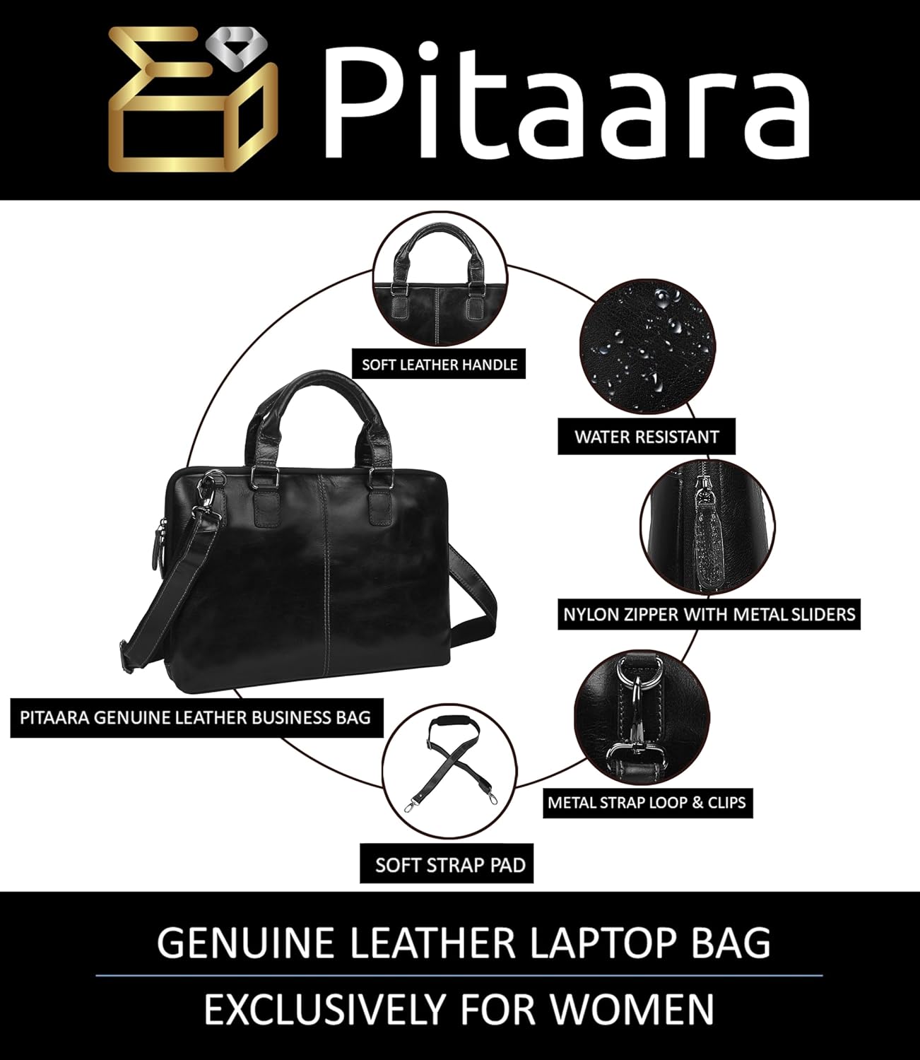 Pitaara Genuine Leather Women's Laptop Bag For Laptops Size 14"