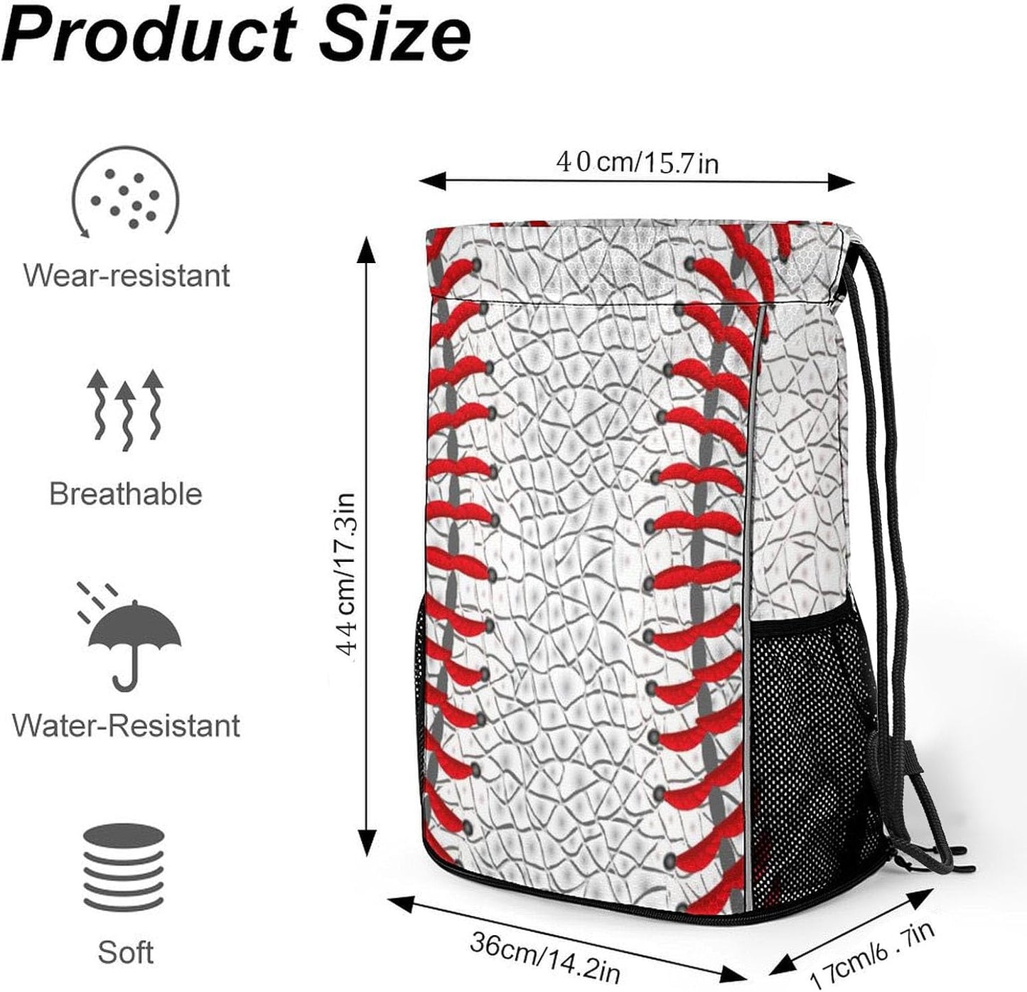 Baseball Drawstring Backpack Gym Bag With Shoe Compartment String Bag Sport Beach Swimming Sackpack For Women Men