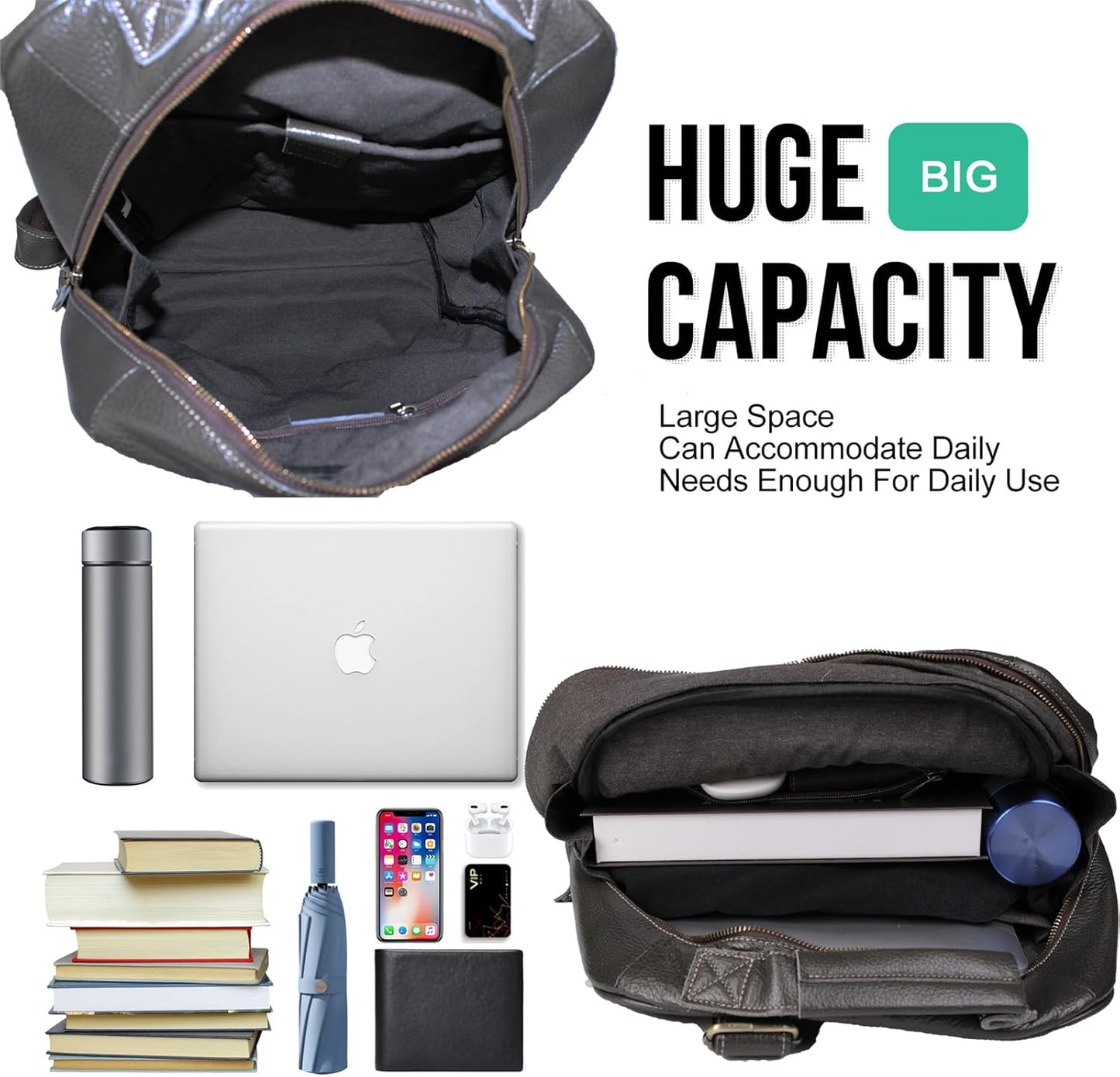 Full-Grain Leather Backpack for Men & Women, 16 Inch Laptop Bag Business Travel Backpack Minimalist Work Bag(8528- Gray)