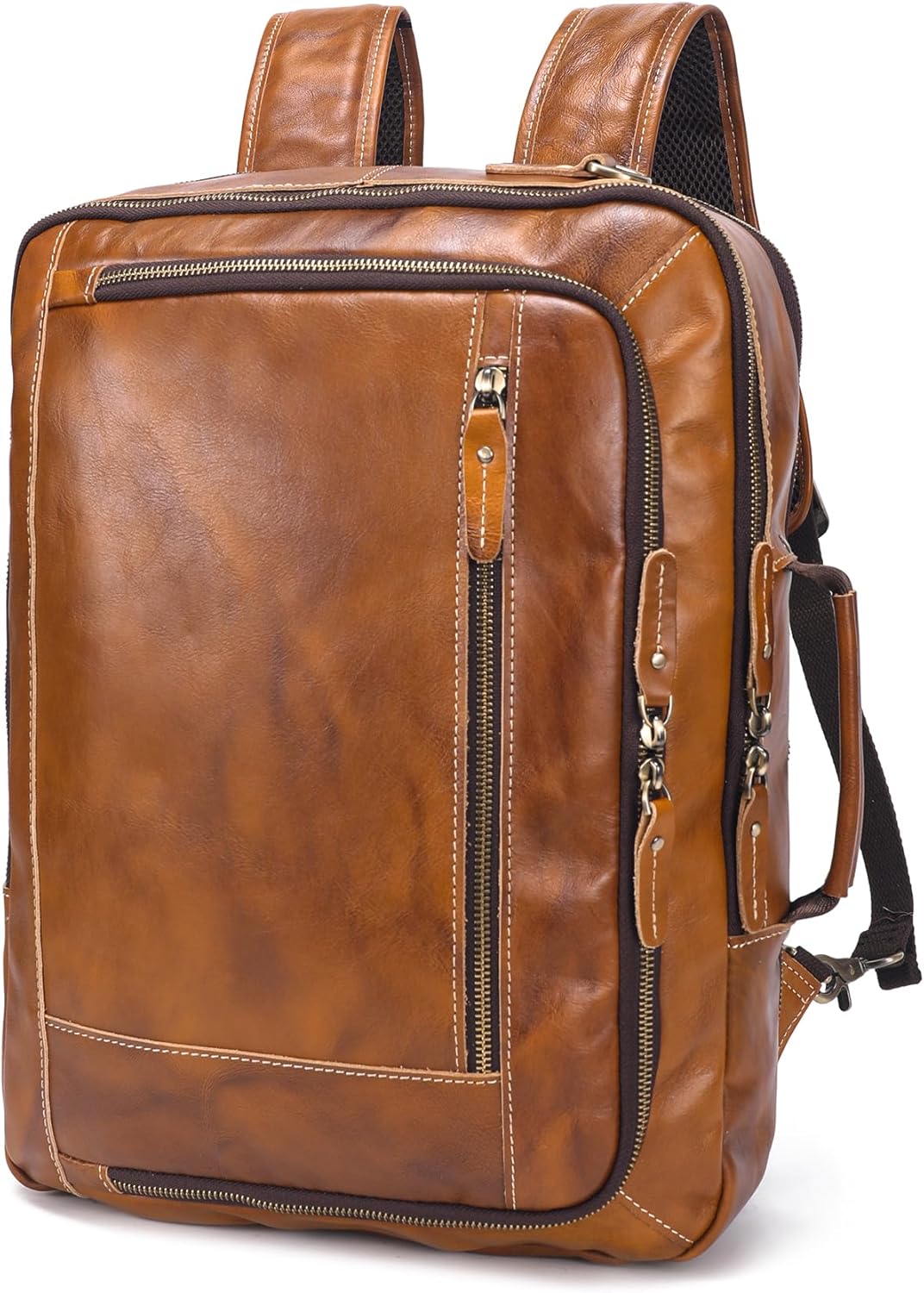 LANNSYNE Vintage Genuine Leather Backpack For Men, 2 in 1 Expandable Briefcase Fits 17'' Laptop Crossbody shoulder Bag Business/Travel Rucksack