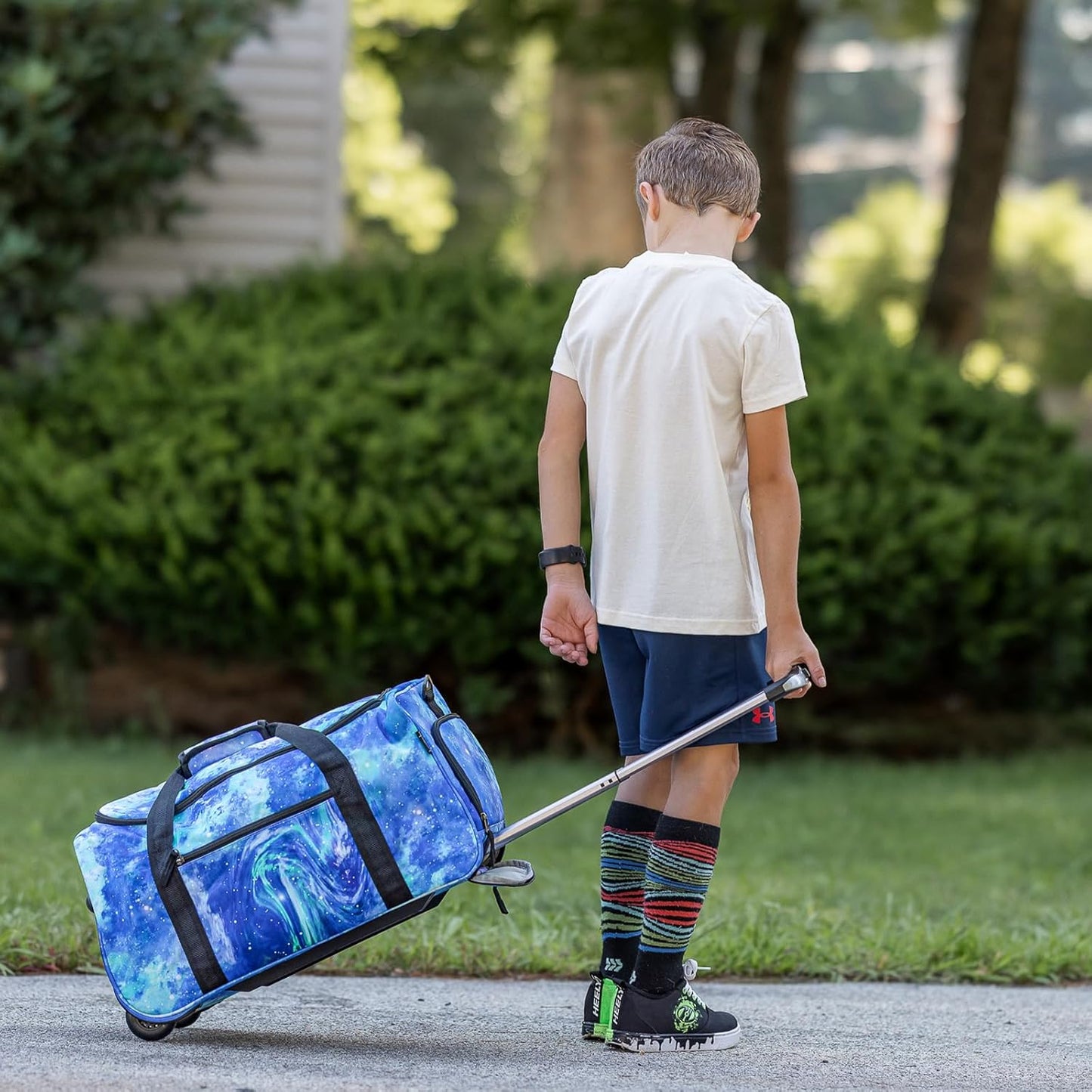 Choco Mocha Boys Galaxy Suitcase with Wheels Kids Blue Rolling Duffle Bag for Camping Teen Boys Toddler Luggage Bag for Travel, 22inch