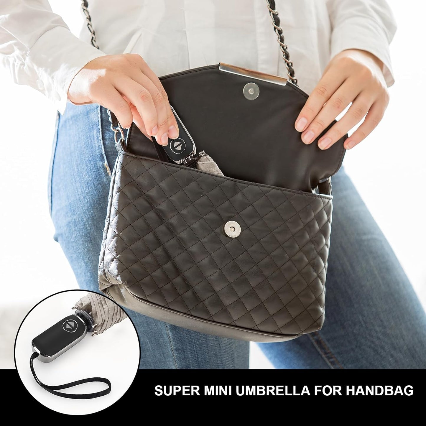 LEAGERA Compact Travel Umbrella for Purse - Flat Handle, Waterproof for Light Rain