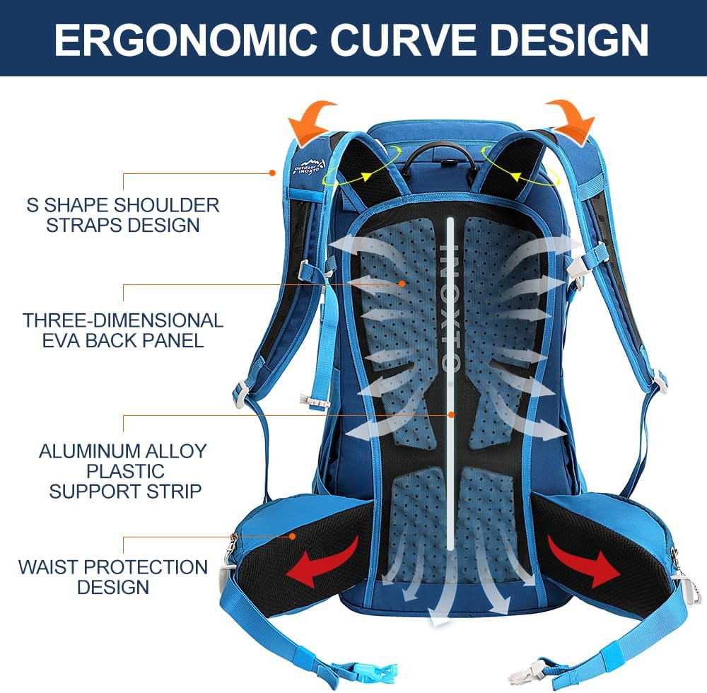 INOXTO 35L Hiking Backpack with 3Lwater bladder, Camping Backpack with Waterproof Rain Cover for Men, Outdoor Sport Travel Daypack for Climbing (Dark blue)