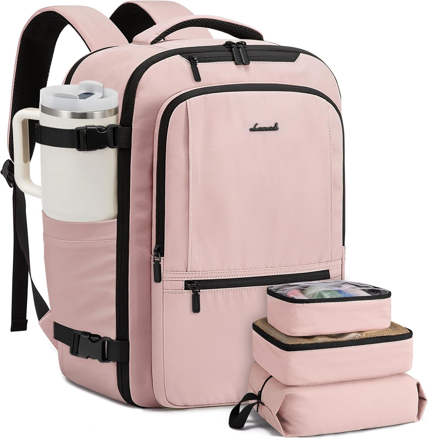 LOVEVOOK Travel Backpack for Women & Men, Large Carry On Backpack Airline Approved, Personal Item Laptop Backpacks, 4PCS