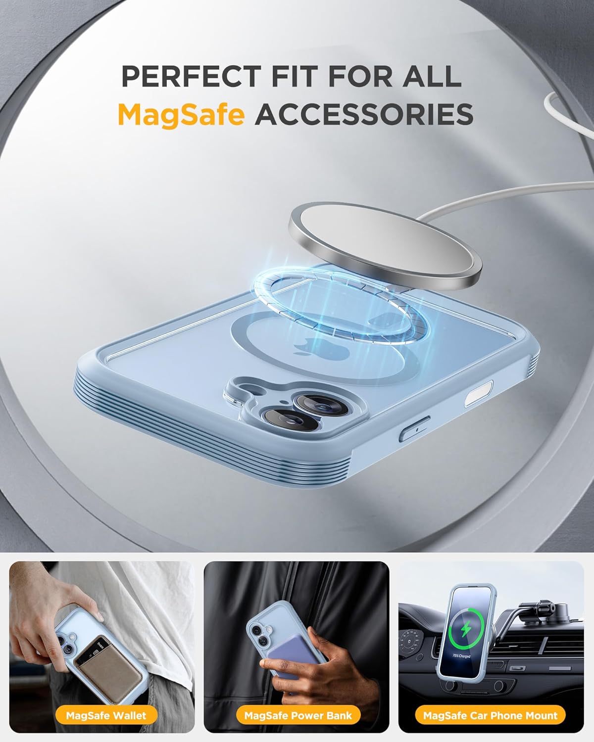 Miracase for iPhone 17 Case 6.3'', Full-Body Military Grade Drop Protection Outdoor Phone case with Built-in Glass Screen &Camera Control,Easy Installation,No Gap,Compatible with MagSafe,Light Blue