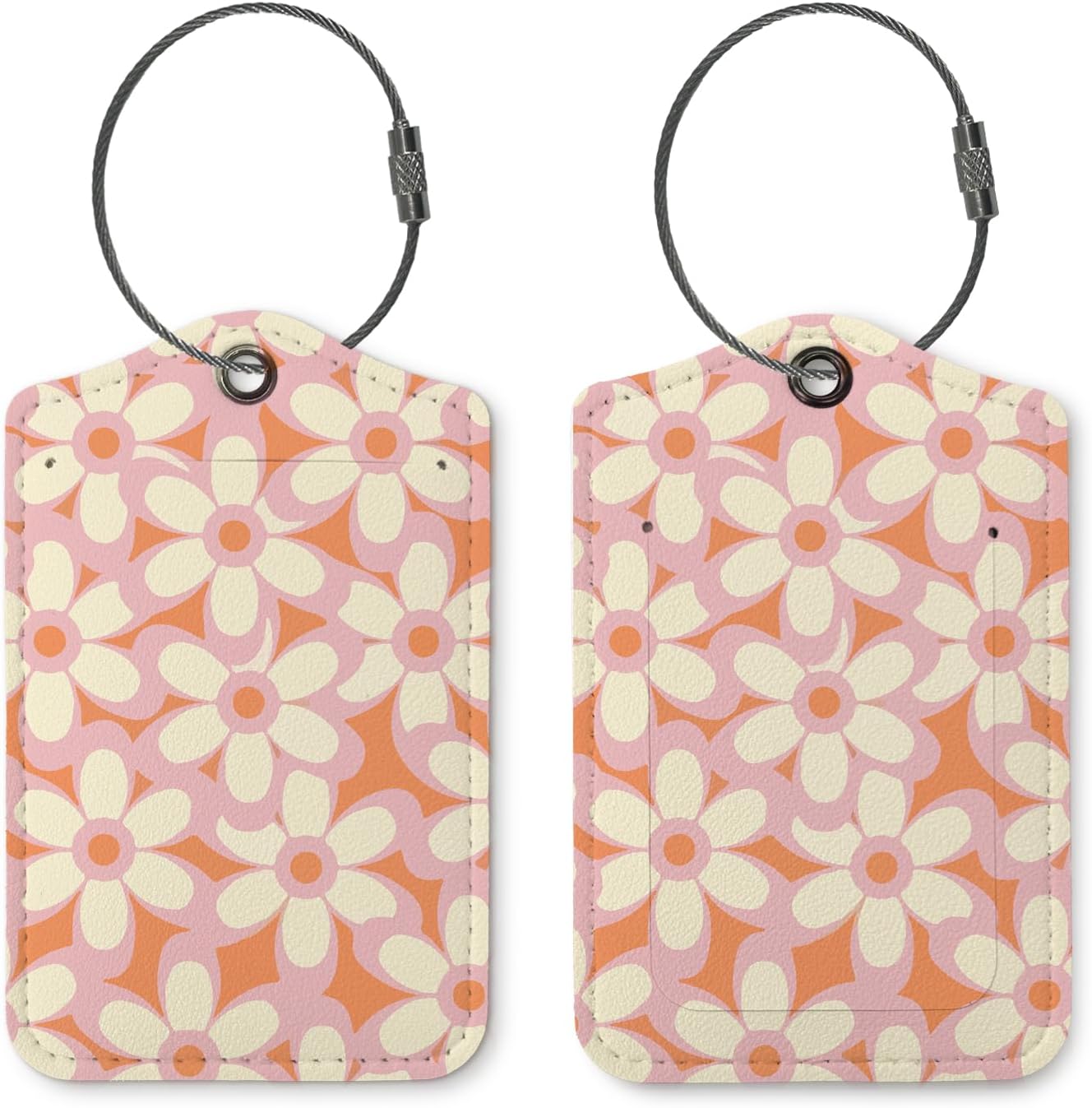 Flower Luggage Tags for Suitcases,Trendy 2 Pack Travel Suitcase Tags,Traveling Accessories,Baggage Tag Label with Steel Loop,Teen Girl Gifts