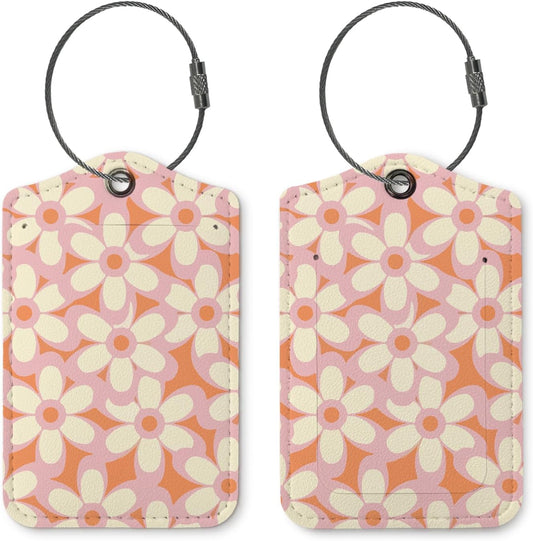 Flower Luggage Tags for Suitcases,Trendy 2 Pack Travel Suitcase Tags,Traveling Accessories,Baggage Tag Label with Steel Loop,Teen Girl Gifts