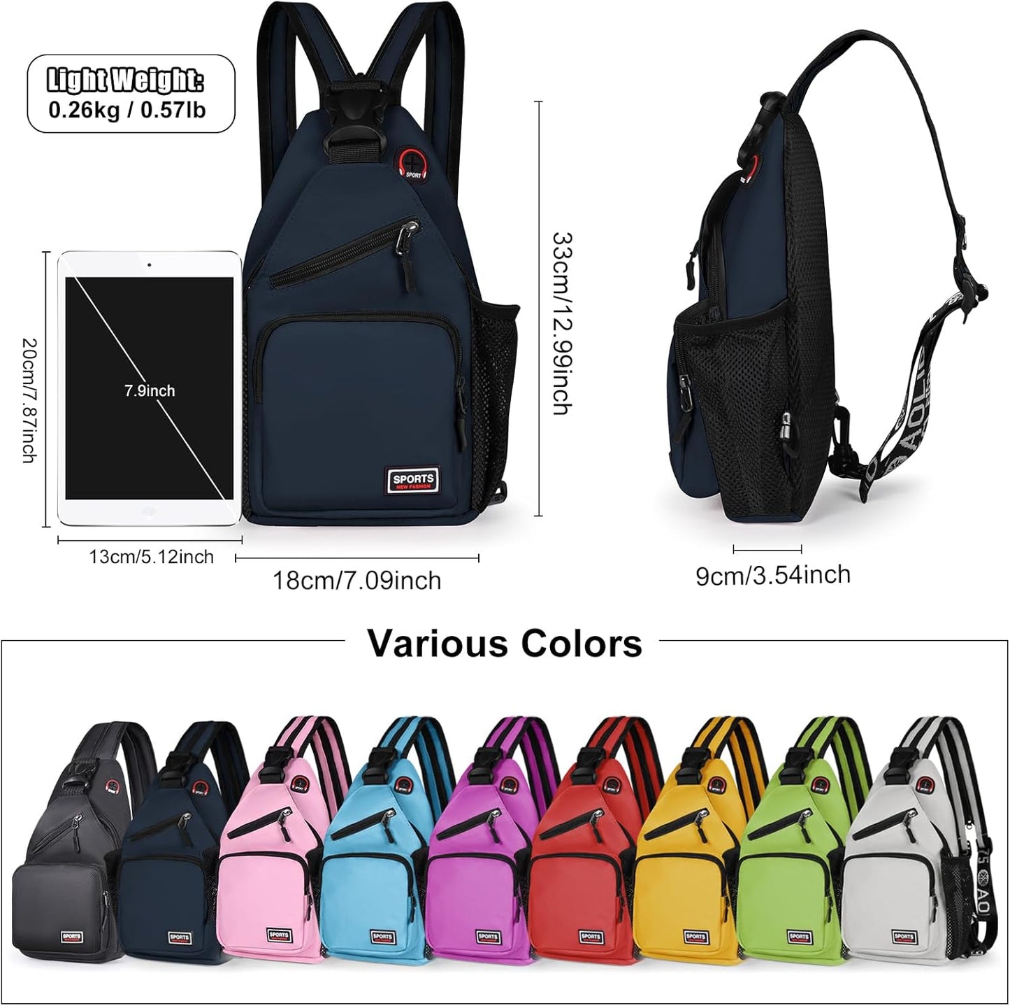 Sling Bag for Women Man Sling Backpack with Convertible Shoulder Strap Casual Backpack Daypack for Travel, Hiking and Daily Commute, (Dark Blue, Small)