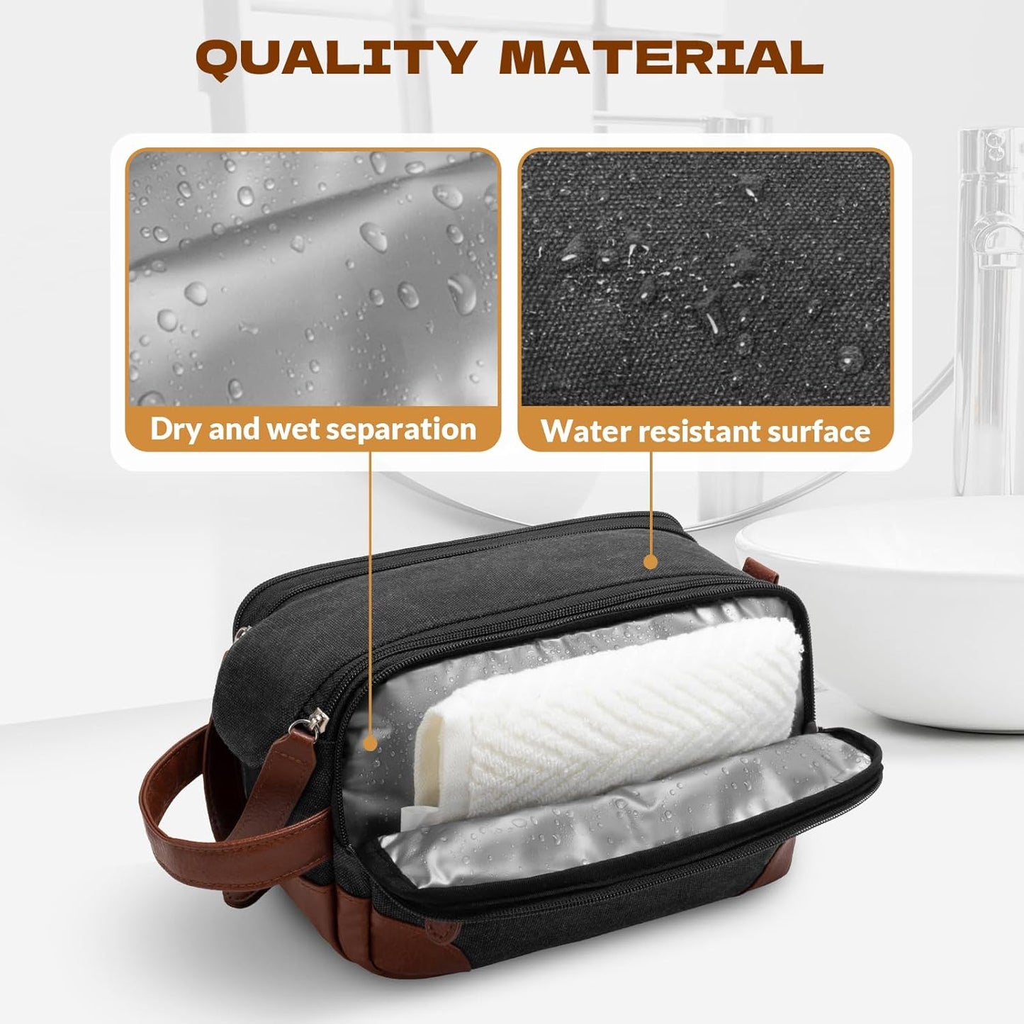 Travel Toiletry Bag for Men - Canvas Toiletries Bag with Multiple Pockets Large Hanging Travel Kit Bag for Toiletries Essentials Accessories - Dark Grey