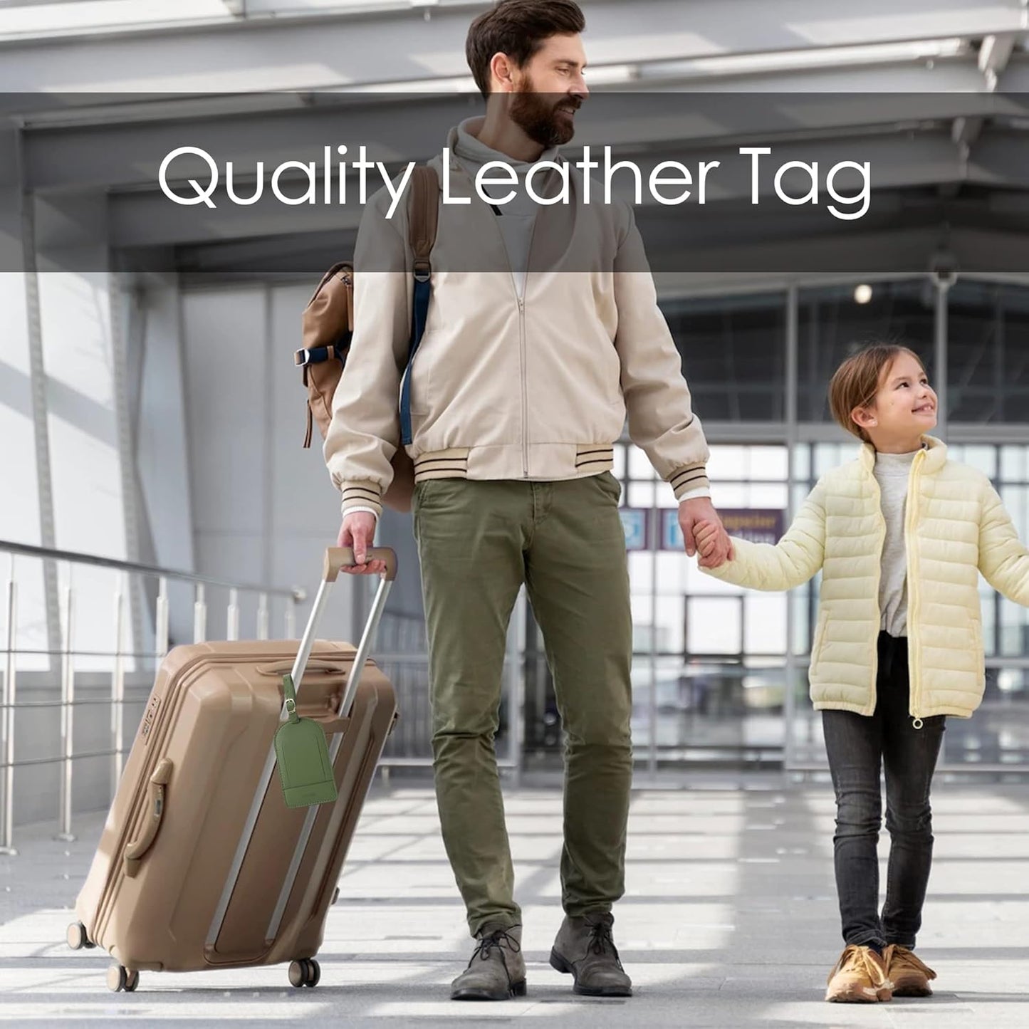Faux Leather Luggage Tags for Suitcase Tag Set Privacy Protection with Identifie Name Lable ID Card Baggage tag for Men Women Travel Accessories, 2/4 Pack (LT06-Green)