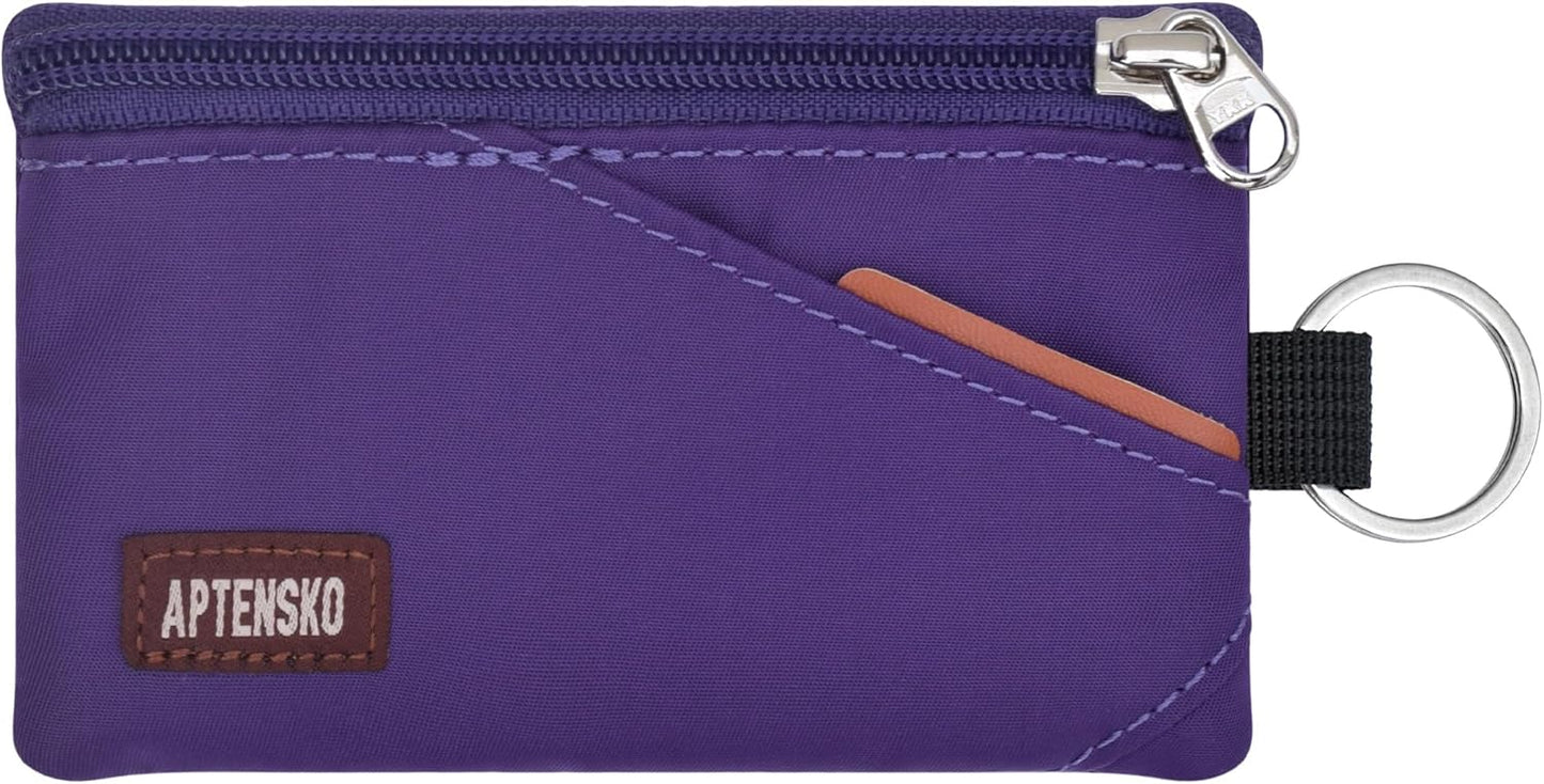 RFID Travel Wallet with Adjustable Lanyard-Zipper Small Wallet with ID Card Holder, Keychain for women&men-Minimalist Slim Waterproof Nylon case for ID, Cash, Key (Deep Purple)