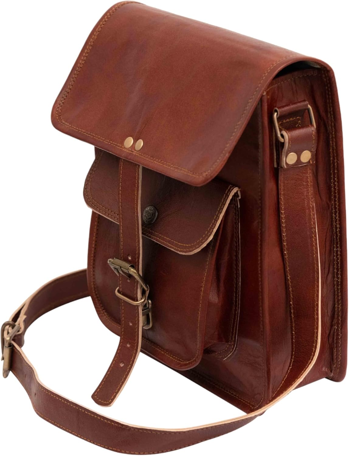 11" Brown Small Leather Messenger Bag Shoulder Bag Cross Body Vintage Messenger Bag For Women & Men Satchel Man Purse Compatible With Ipad & Tablet
