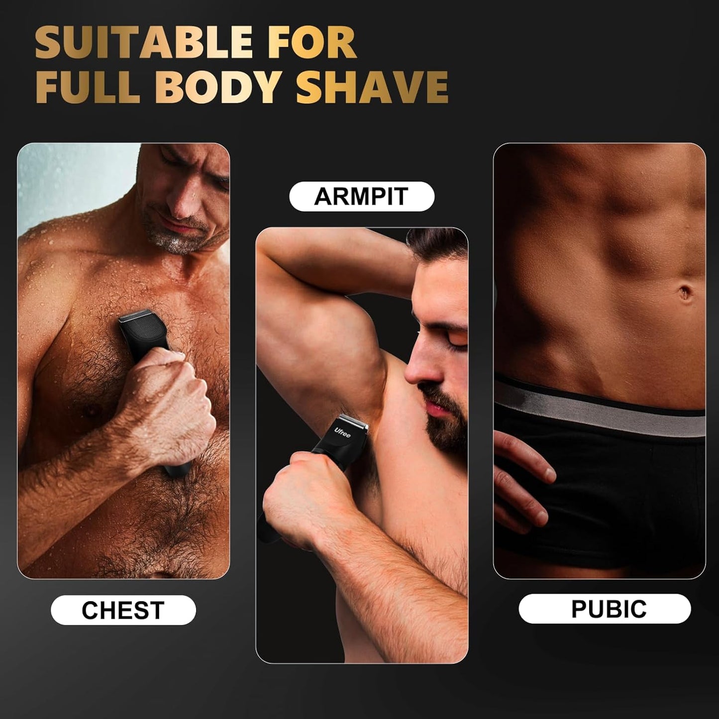 Ufree Body Hair Trimmer for Women, Manscape Pubic Hair Trimmer, 3 in 1 Body Grooming Kit for Lady, Waterproof Body Electric Shaver Razor, Grooming for Face and Body, Gifts for Women, Black