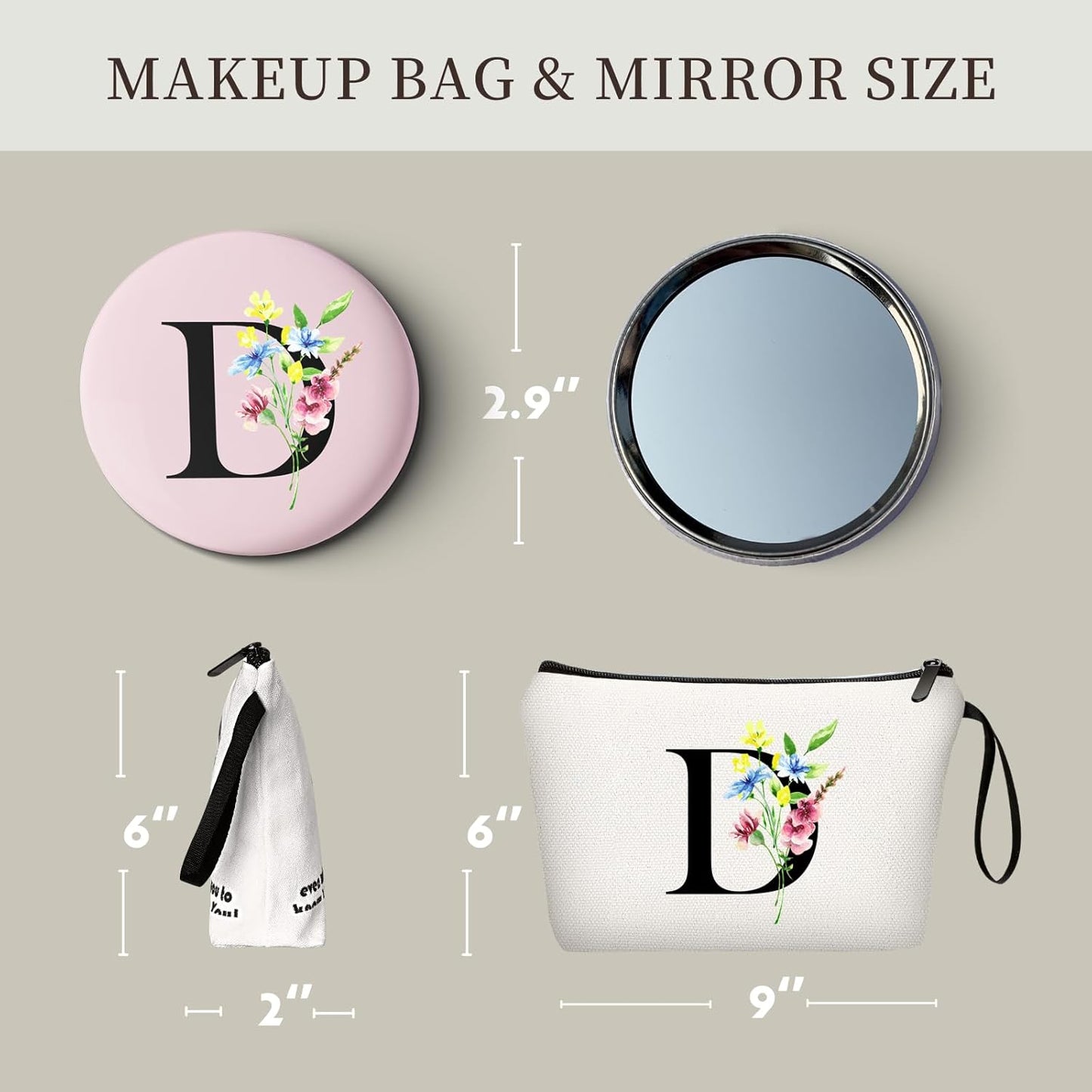 SEAMOON Women Birthday Unique Initial Funny Gifts for Teenage Girl Sister Friends Bridesmaid Personalized Travel Make up Cosmetic Bag with Mirror Valentines Mothers Day Christmas Graduation D