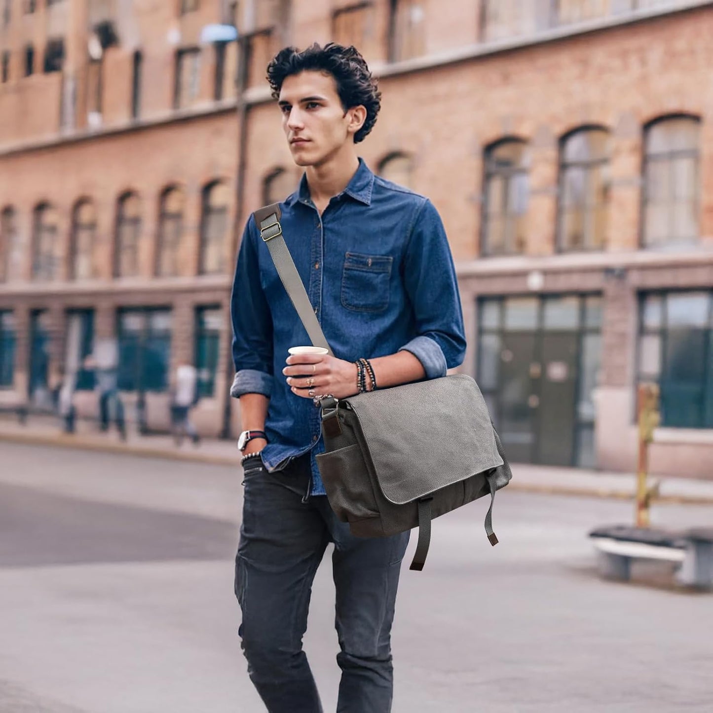 Messenger Bag for men Laptop Bag UnisexRetro Canvas Bag14-15.6 inches Casual single shoulder bag For Work College Travel