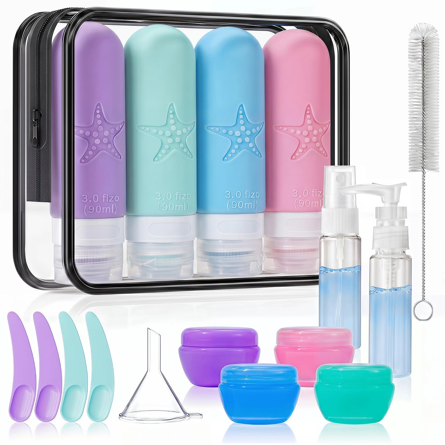 JBYAMUS 18 Pack Travel Bottles for Toiletries - TSA Approved, Triple Leak Proof Silicone Set, 3oz