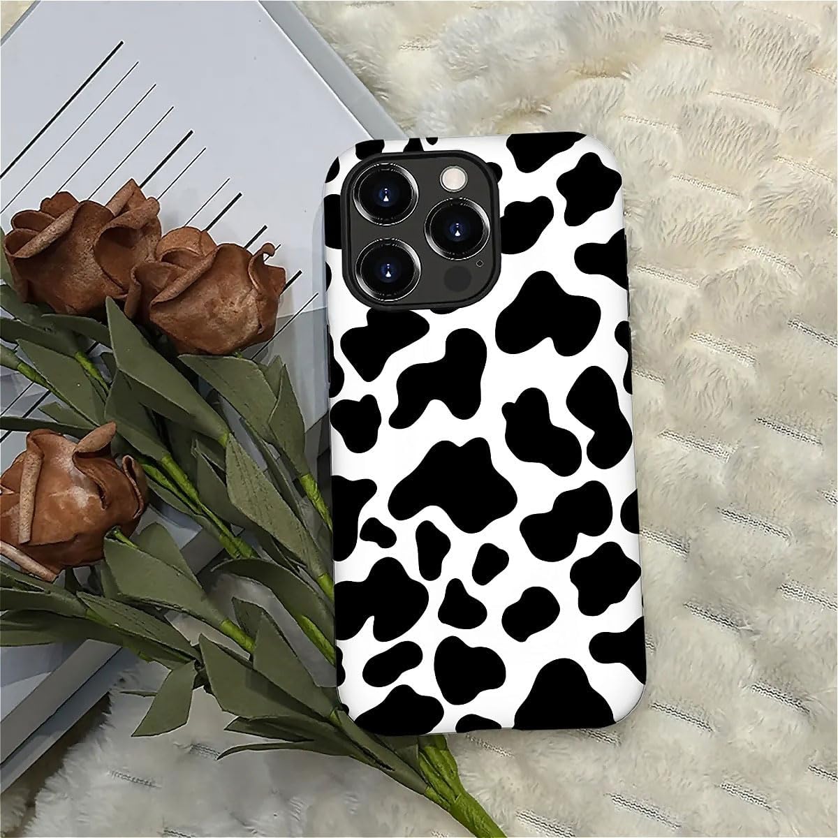 SEized Case Compatible with for iPhone 16 Pro,Black White Cow Pattern Phone Case for Girl Women Boy Men,Durable Protection Phone Case for iPhone 16 Pro