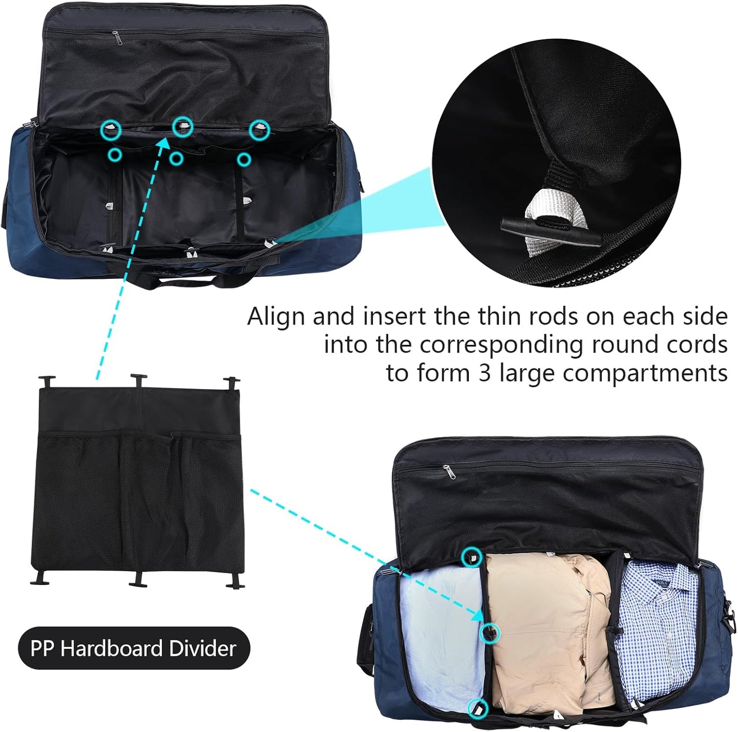 110L Expandable to 140L 32” Foldable Oxford Soft-Sided Rolling Duffle Bag with 2 Heavy-Duty Wheels,3 Large Compartments,Adjustable Shoulder Strap and Attached Organizer Pouch,Navy Blue