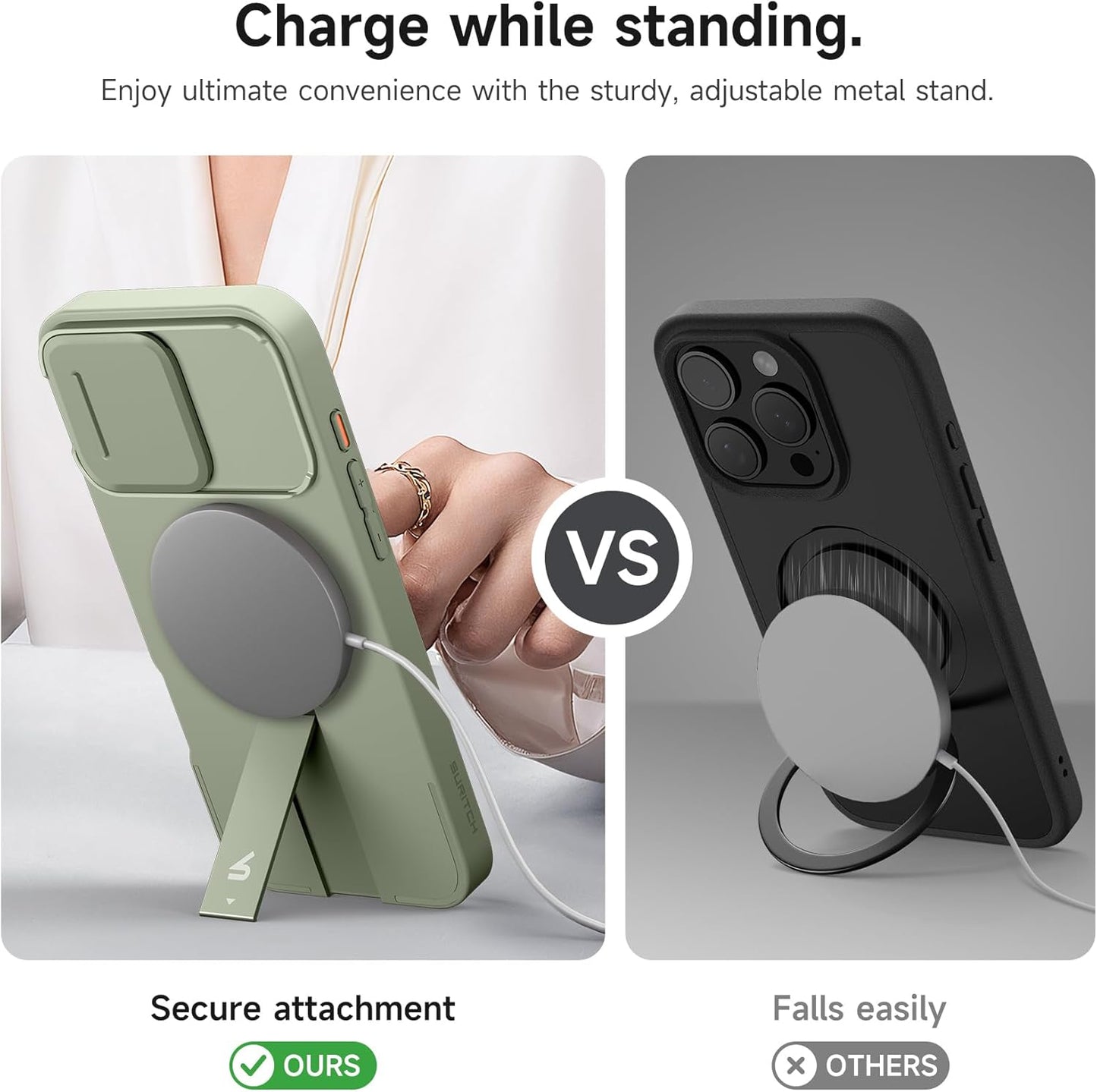 SURITCH for iPhone 16 Pro Max Case with Magnetic Camera Slide Cover and Adjustable Kickstand