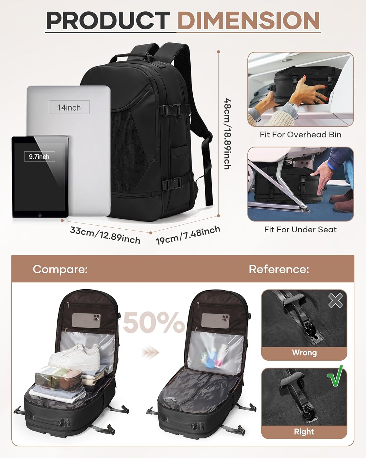 Vacuum Backpack Travel with Pump, Expandable Travel Backpack with Vacuum System, Vacuum Compression Bags Personal Item Carry On Suitcase Luggage Flight Approved Backpacks for Women Men,Black