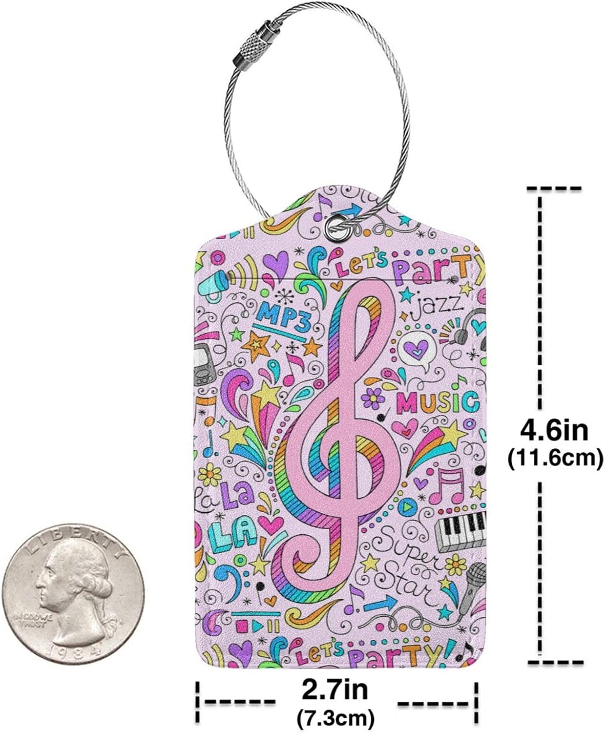 2 Pcs Music Note Luggage Tags for Suitcase, Unique Colorful Carnival Gifts for Privacy Cover ID Label with Stainless Steel Loop Address Card