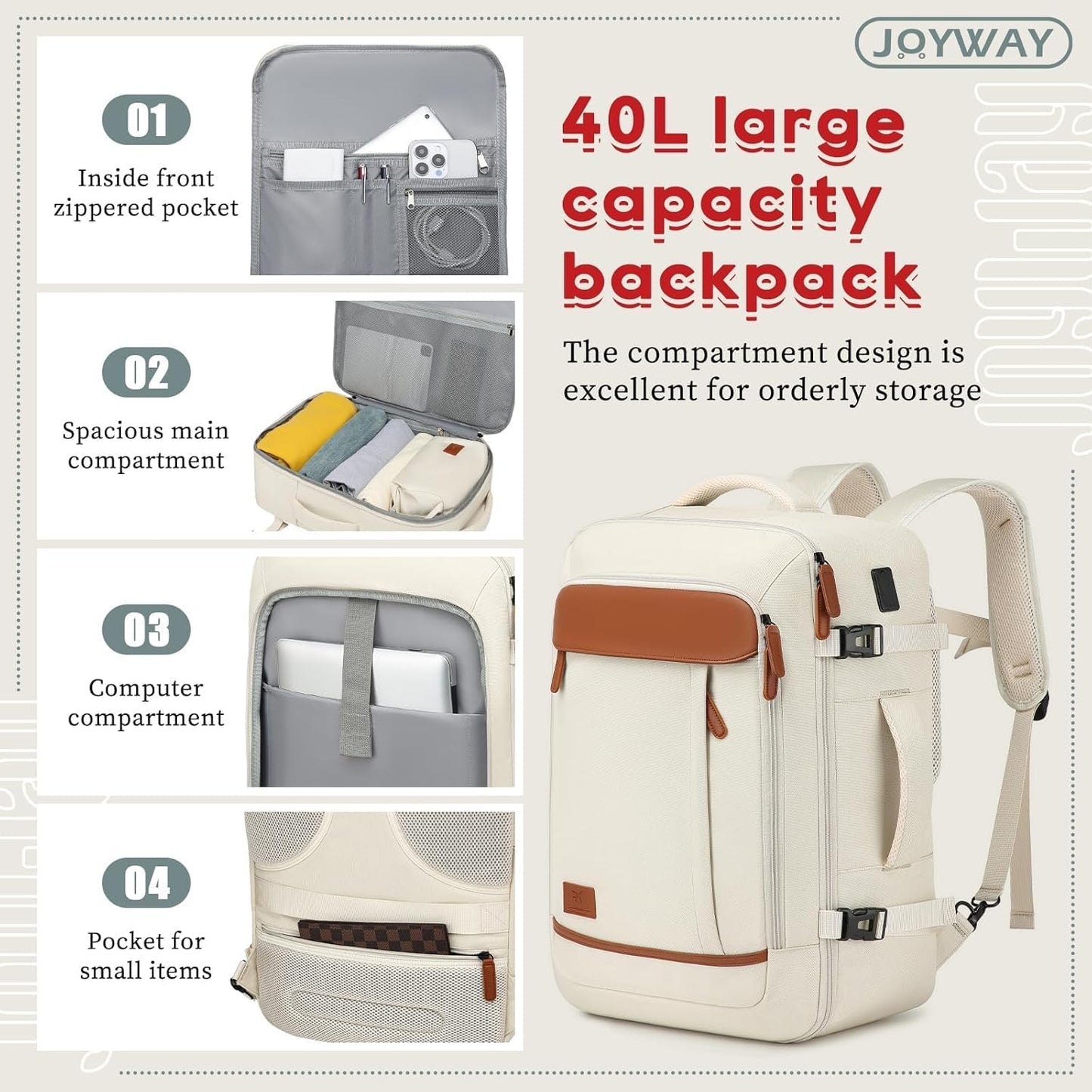 Joyway Expandable Luggage Sets 5 Piece, Lightweight Hard Shell Travel Suitcase Set with Spinner Wheels and TSA Lock, White