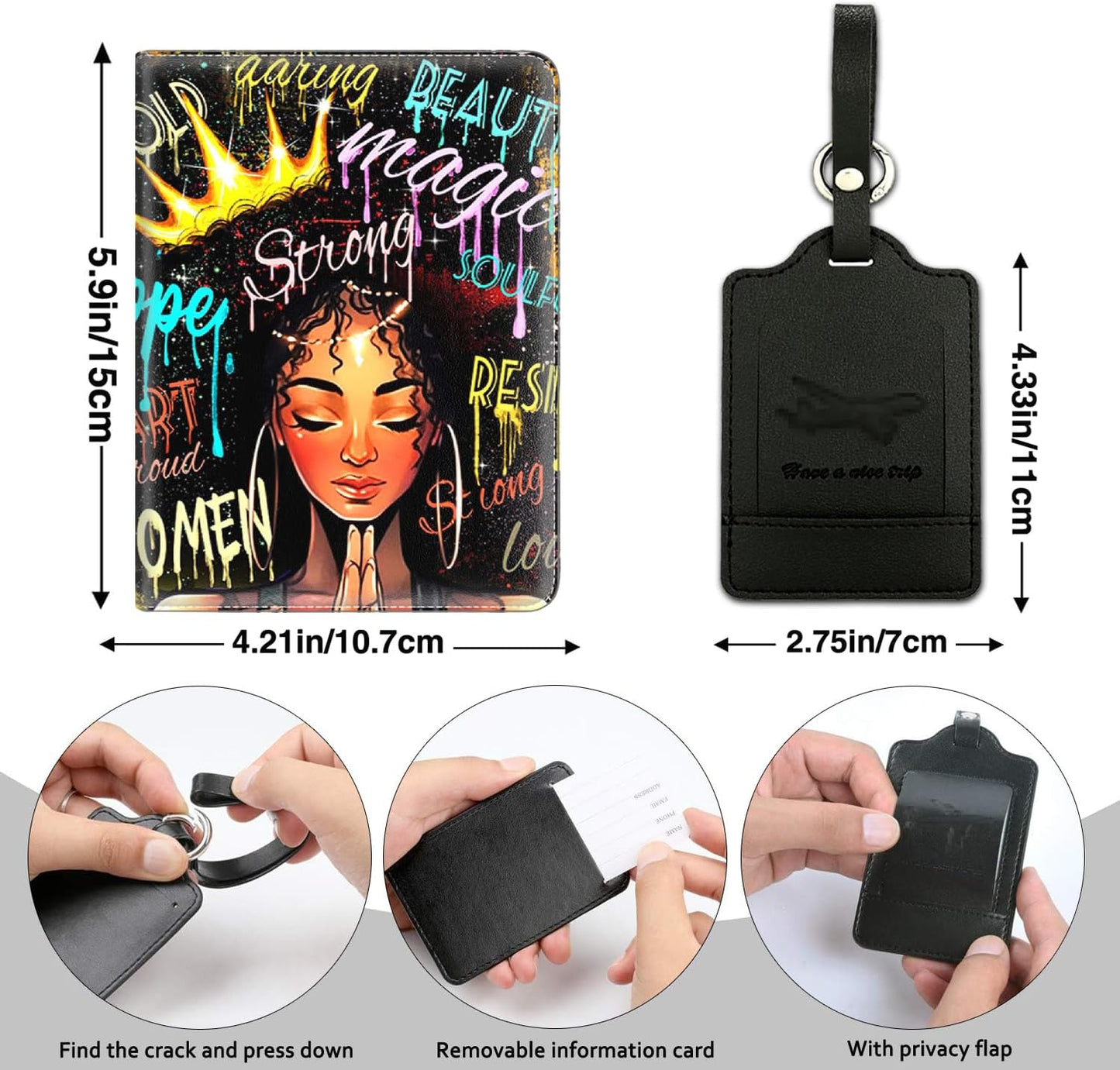 Passport Holder Women Wallet with Luggage Tag, Leather Passport Cover with RFID Blocking, Travel