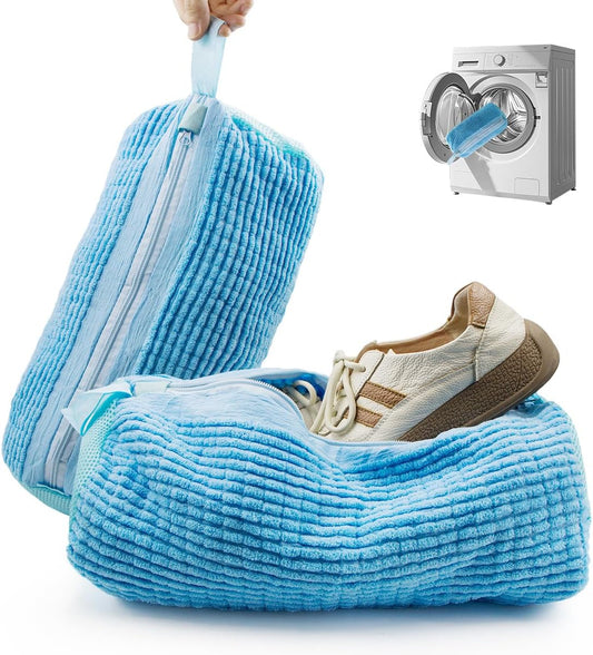 Reusable Shoe Washing Bag for Washing Machine - Simulate Hand Wash, Protect Shoes & Fit All Footwear - Large Capacity Laundry Bag for Sneakers, Flats & Kids Shoes 2 PCS (Blue)