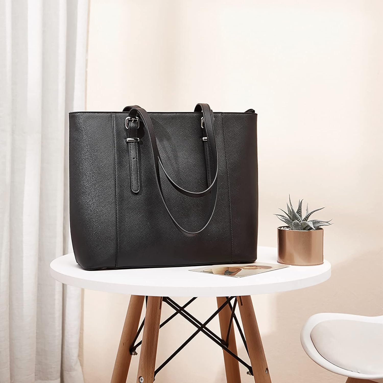 Telena Laptop Tote Bag for Women, 15.6 Inch Shoulder Tote Bag Leather Briefcase for Women, Large