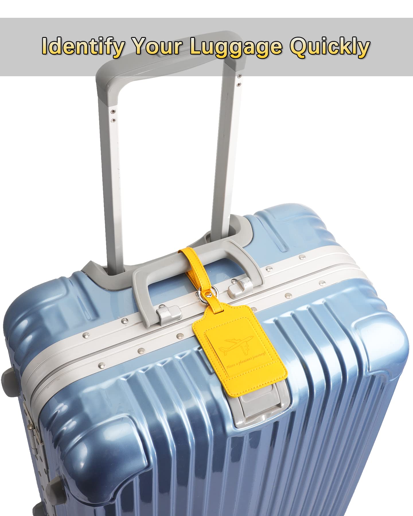Teskyer Leather Luggage Tags for Suitcases, 3 Pack, Yellow