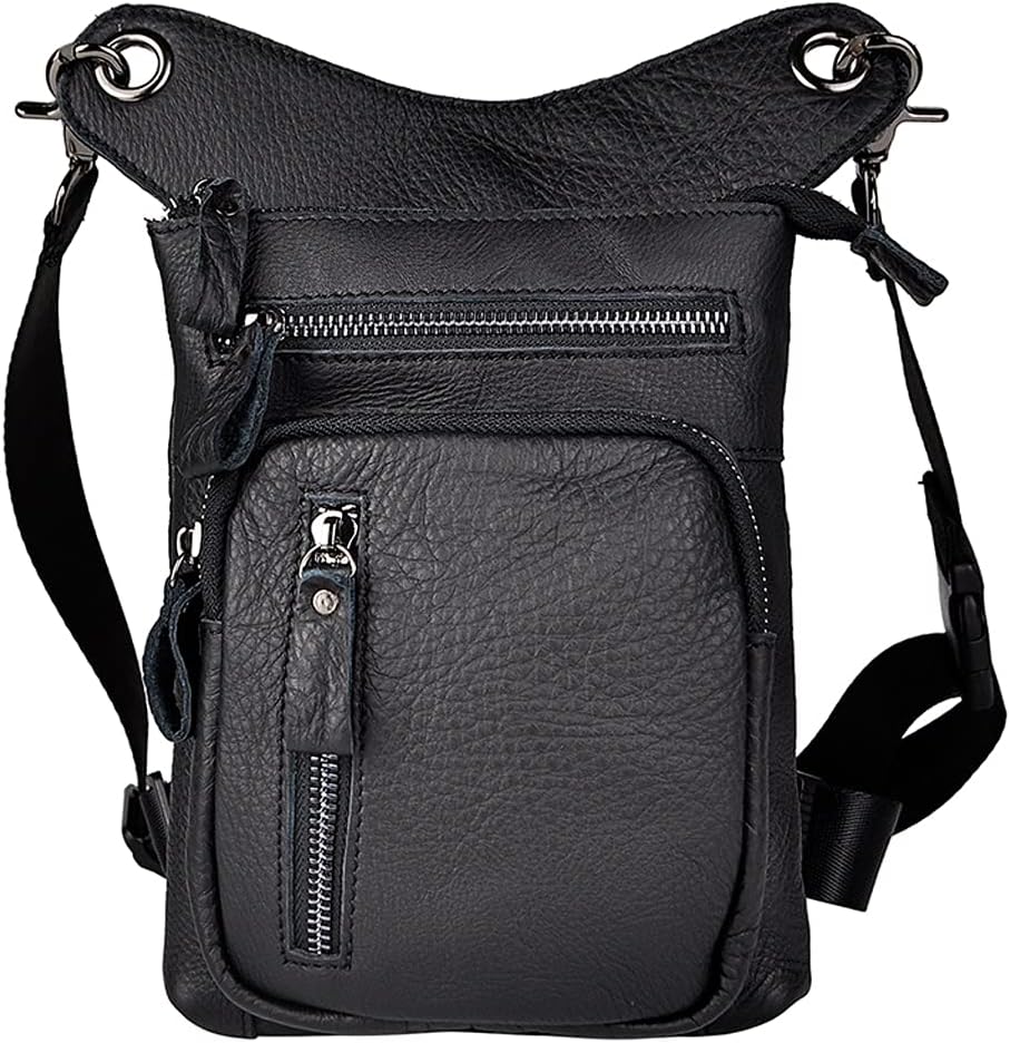 Leather Waist Pack Drop Leg Bag for Men Women Belt Bumbag Multi-Purpose Motorcycle Bike Outdoor Sports Tactical Cycling Riding Hiking Camping Pouch
