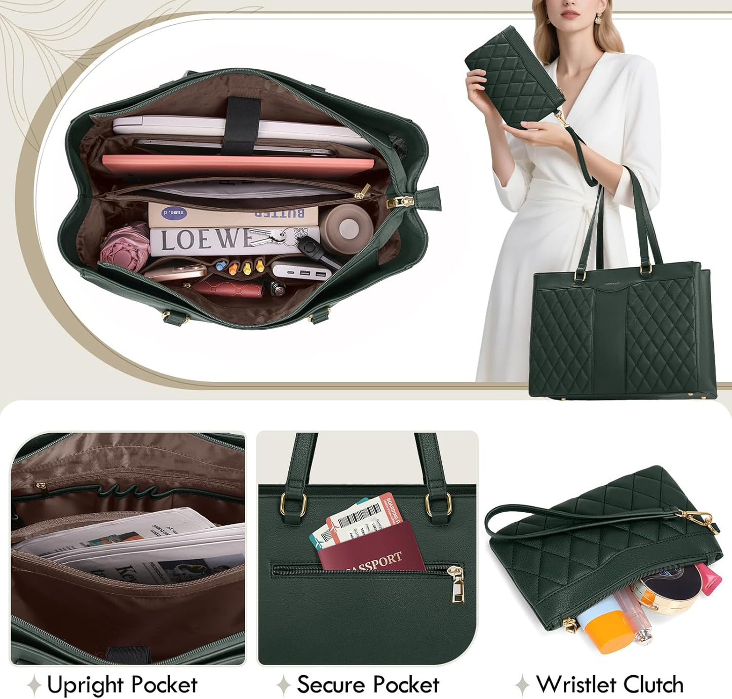 RAINSMORE Laptop Bag for Women 15.6 Inch Work Tote Bags Leather Laptop Tote Professional Laptop