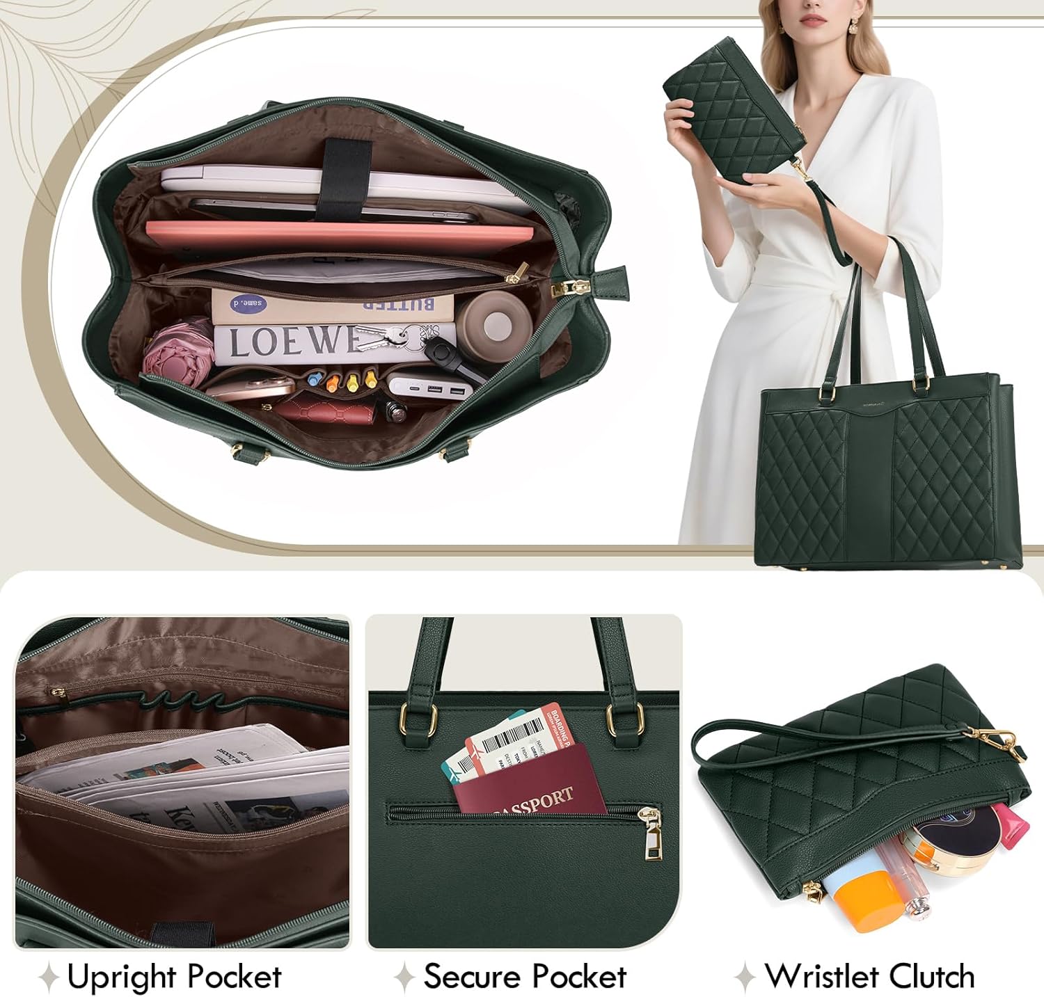 RAINSMORE Laptop Bag for Women 15.6 Inch Work Tote Bags Leather Laptop Tote Professional Laptop
