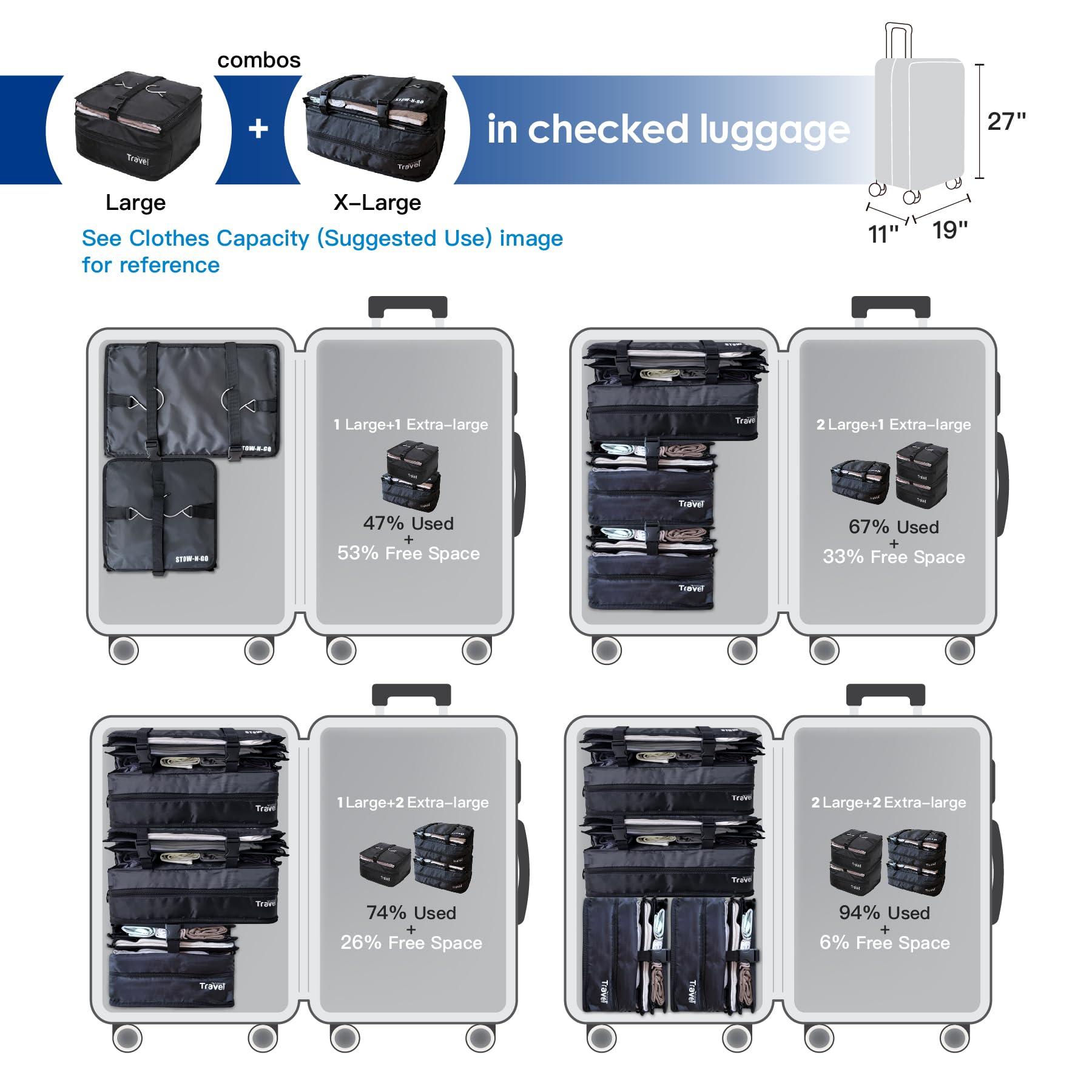 Grand Fusion Stow-N-Go Hanging Travel Shelves, Packing Organizer for Luggage. Carry on Closet for