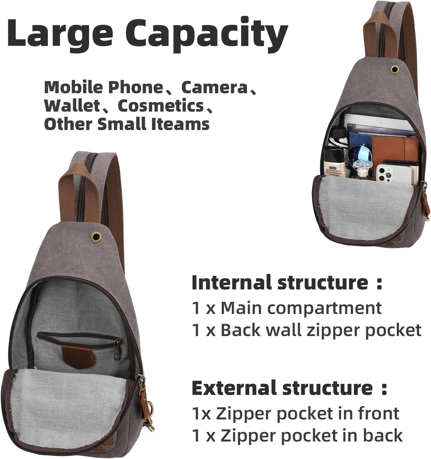 KL928 Canvas Sling Bag Crossbody Backpack Shoulder Casual Rucksack for Men Women