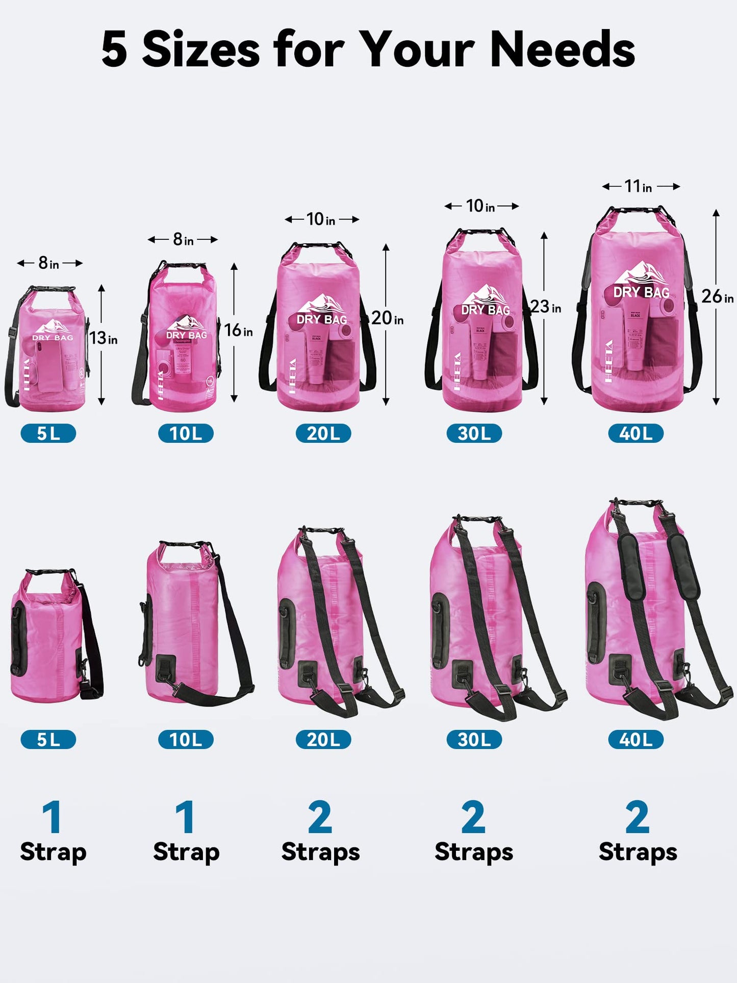 HEETA Dry Bag Waterproof for Women Men, Roll Top Lightweight Dry Storage Bag Backpack with Phone