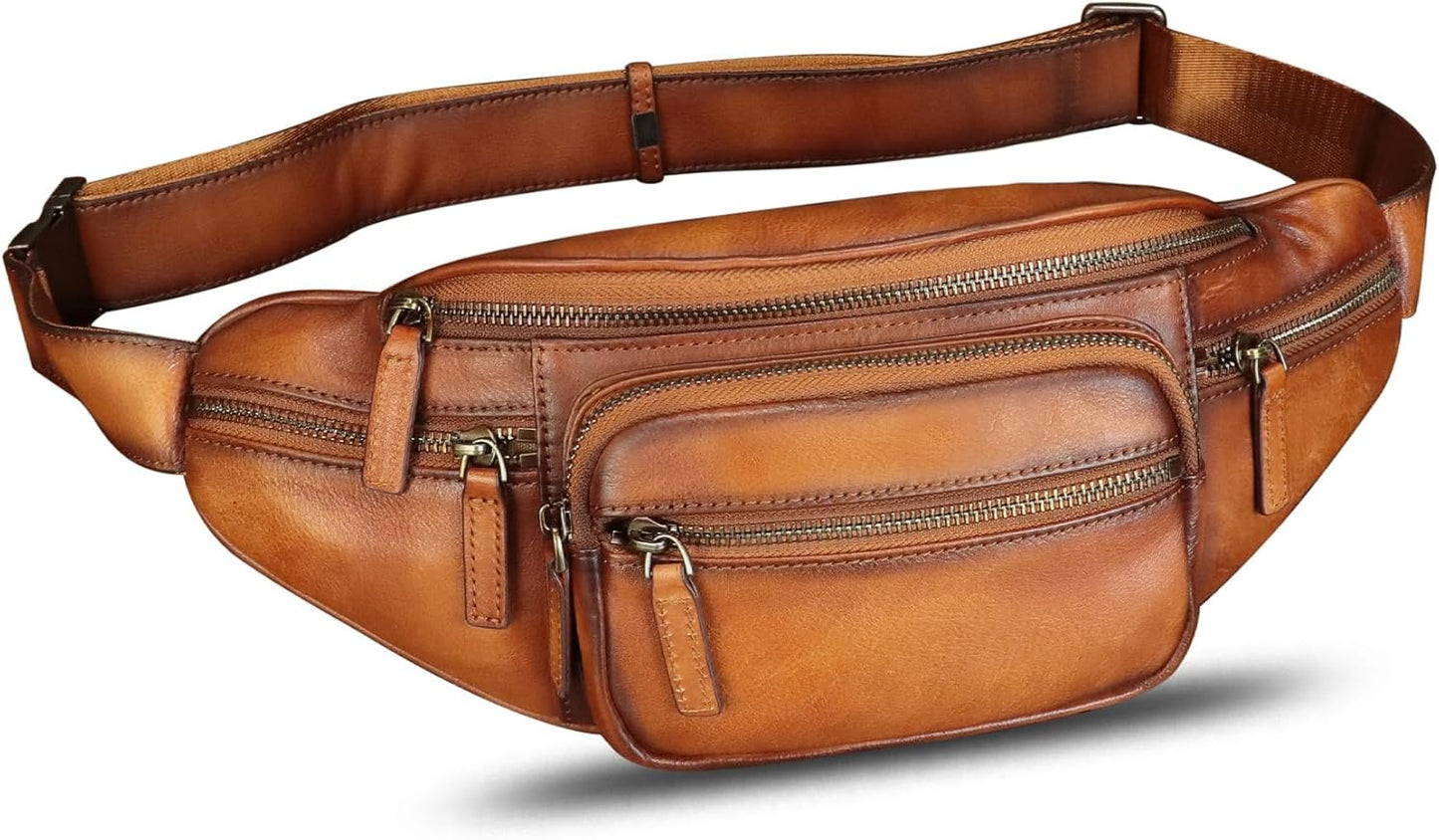 Genuine Leather Fanny Pack for Women and Men Vintage Handmade Leather Waist Bag Sling Bag Backpack Purse Crossbody Bags (Brown)