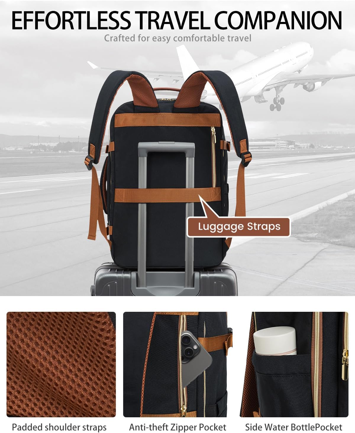 40L Travel Backpack for Women, Carry On Bag Flight Approved, Waterproof Backpacks with 3 Packing Cubes, Weekender Personal Item Backpack for Airplane Travel Essentials, TSA Approved
