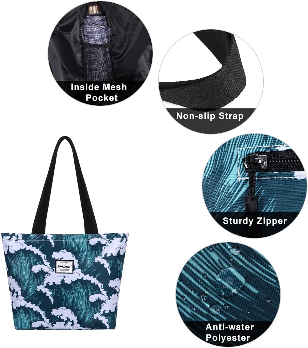 Tote Bag with Zipper for Women Inside Mesh Pocket Heavy Duty Casual Anti-water Cloth Travel Shoulder Handbag