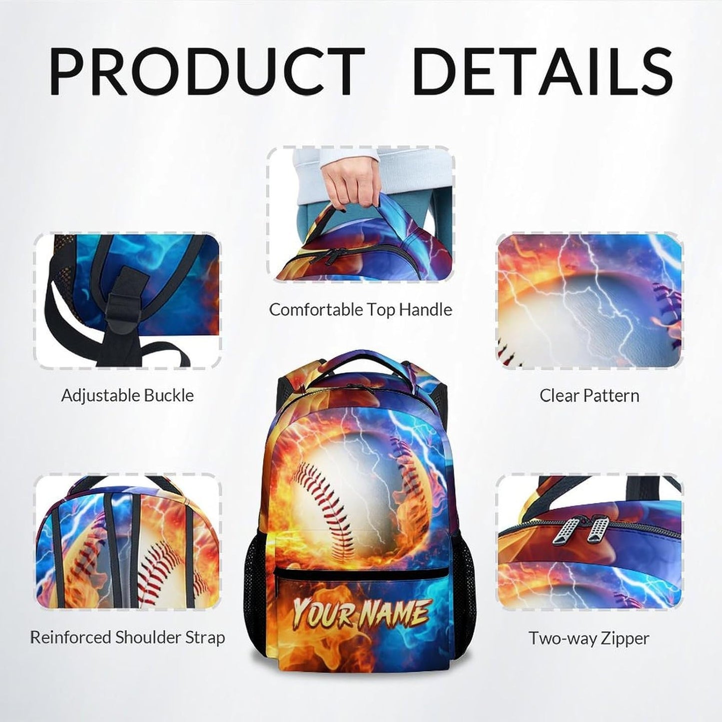 Personalized Kids Backpack, Baseball Backpacks for Boys, 17" Custom Bookbag for Primary Middle School, Durable School Bag for Children