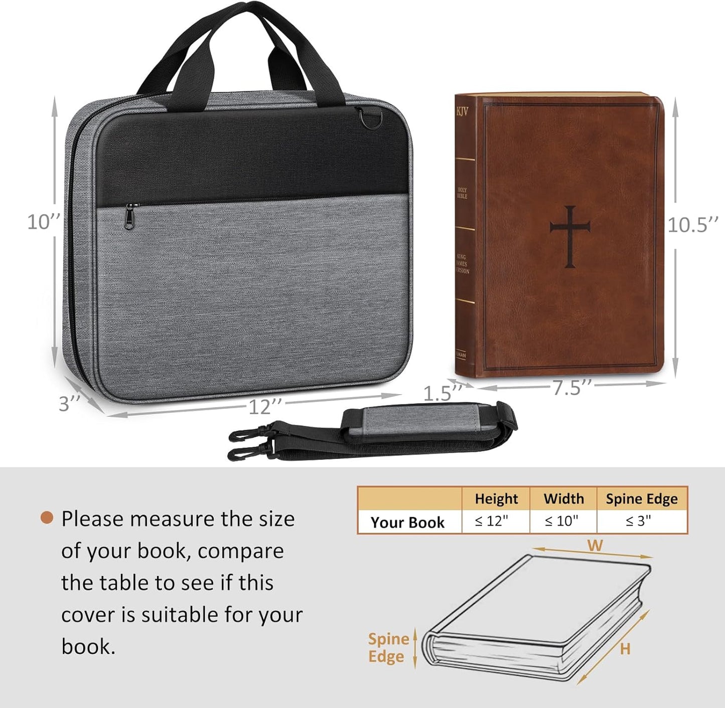 FINPAC Large Bible Cover, Carrying Book Case Church Bag Bible Protective with Zippered Pocket and Handle, Gift for Men Women