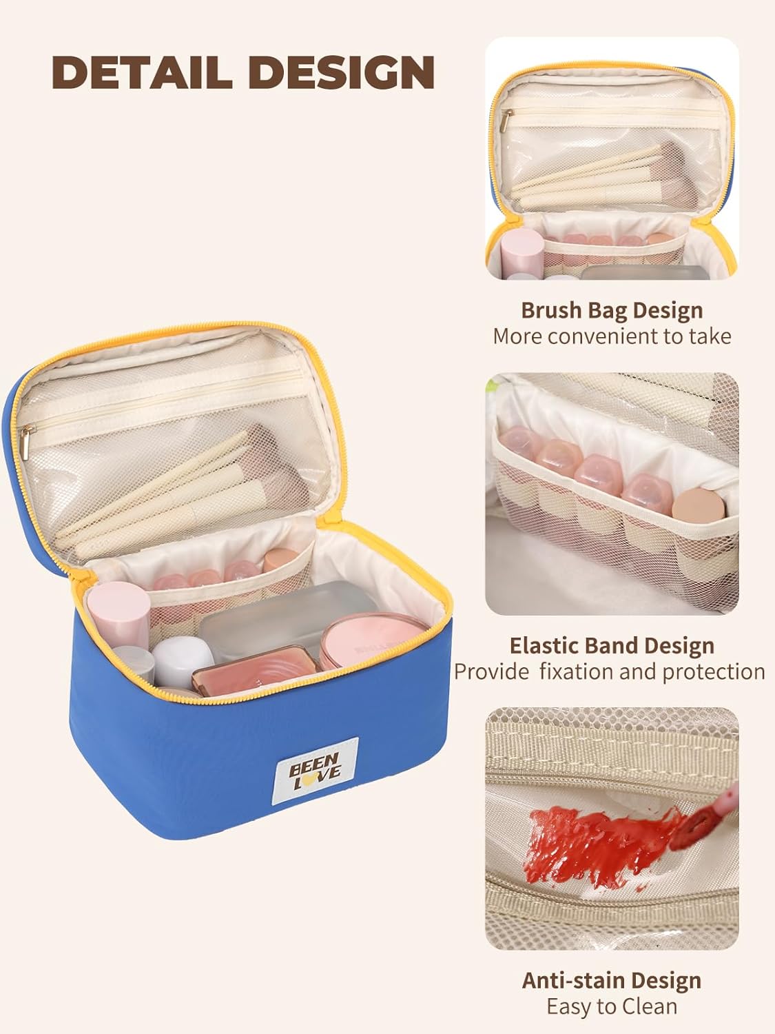 Travel Makeup Bag Cute Cosmetic Bag for Women Large Capacity Makeup Case Organizer Bag Toiletry Bag Portable Waterproof Make Up Bags with Handle and Divider, Blue