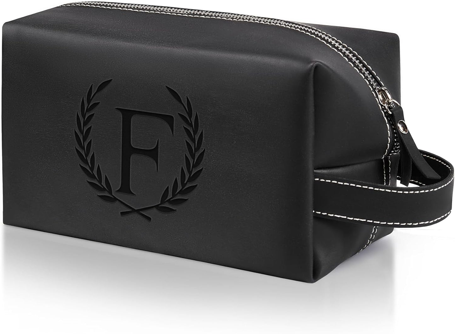 Personalized Gifts Travel Toiletry Bag for Men Engraved Initial PU Leather Waterproof Shaving Bag for Toiletries Accessories Fathers Day Birthday Gift for Men Dad Husband Son, Black F