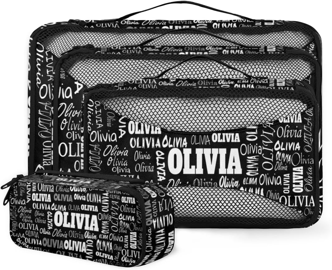 Custom Name Compression Packing Cubes Luggage Organizer Bags for Travel, Black Double Zipper Packing Cubes for Suitcases for Men Women Boys Girls